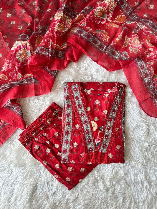Cotton FLARE Kurti Pant Dupatta Set