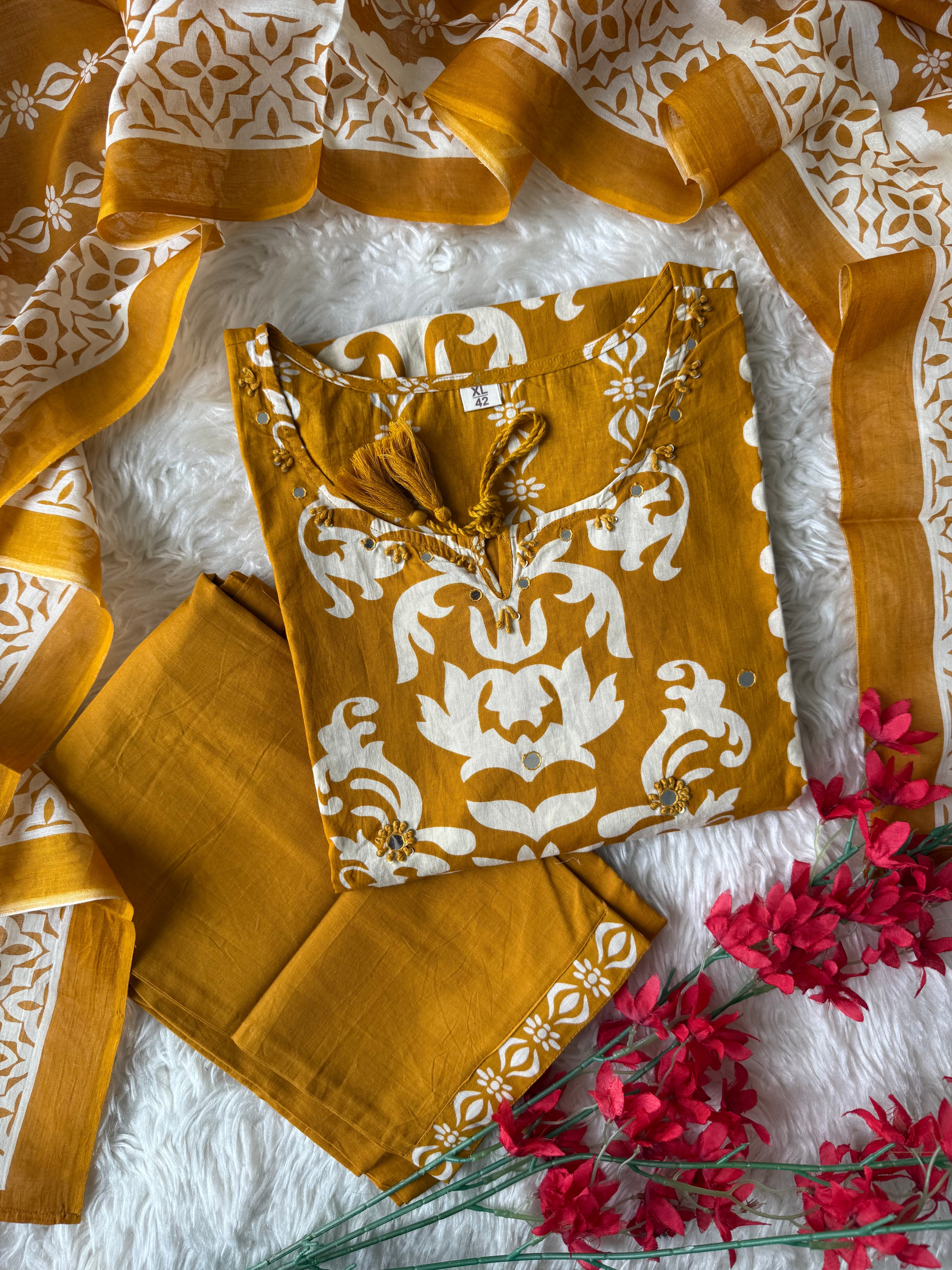 Premium Cotton Kurti Pant Dupatta Set