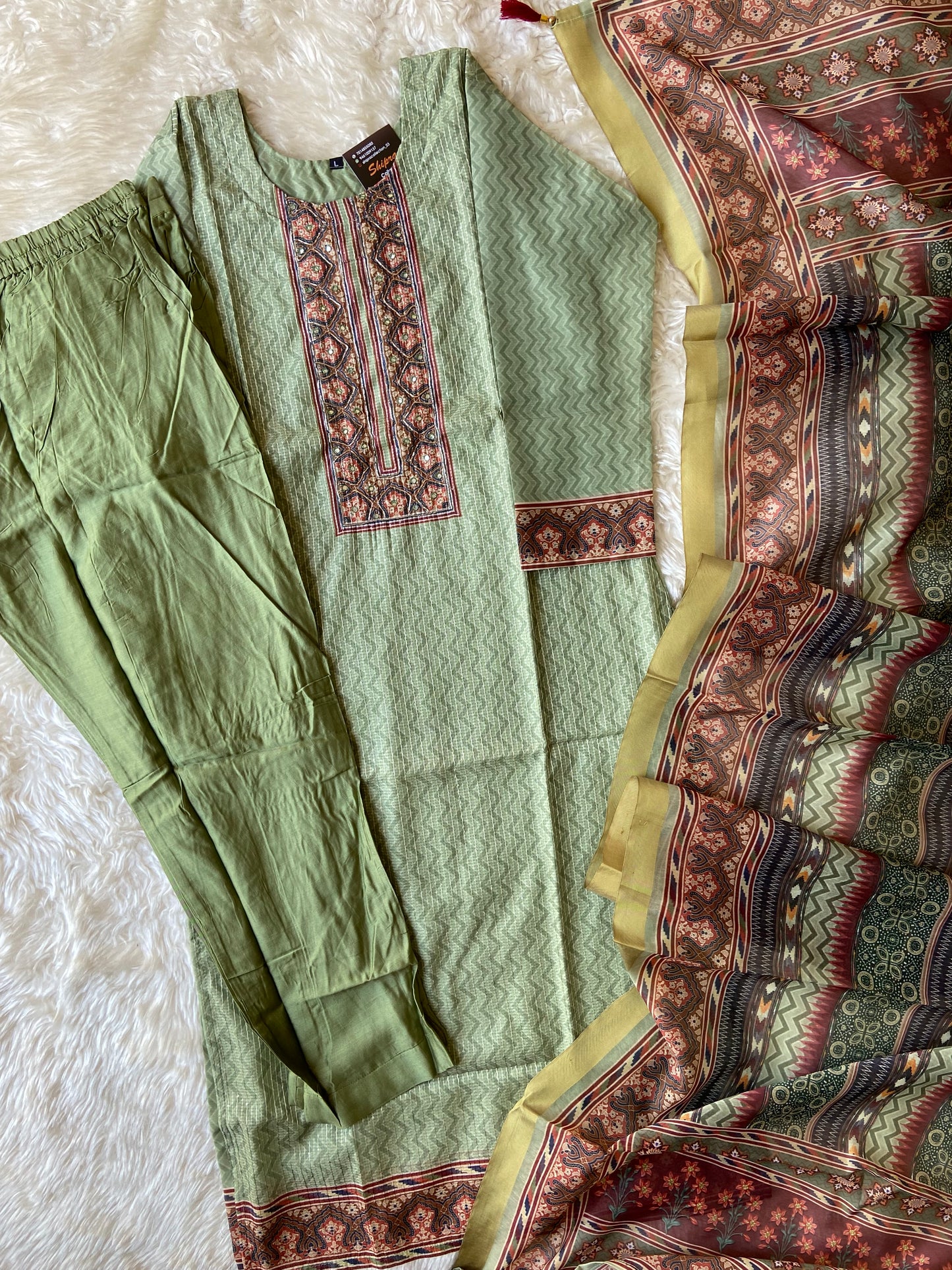 Chanderi Silk Kurti Pant Dupatta Set