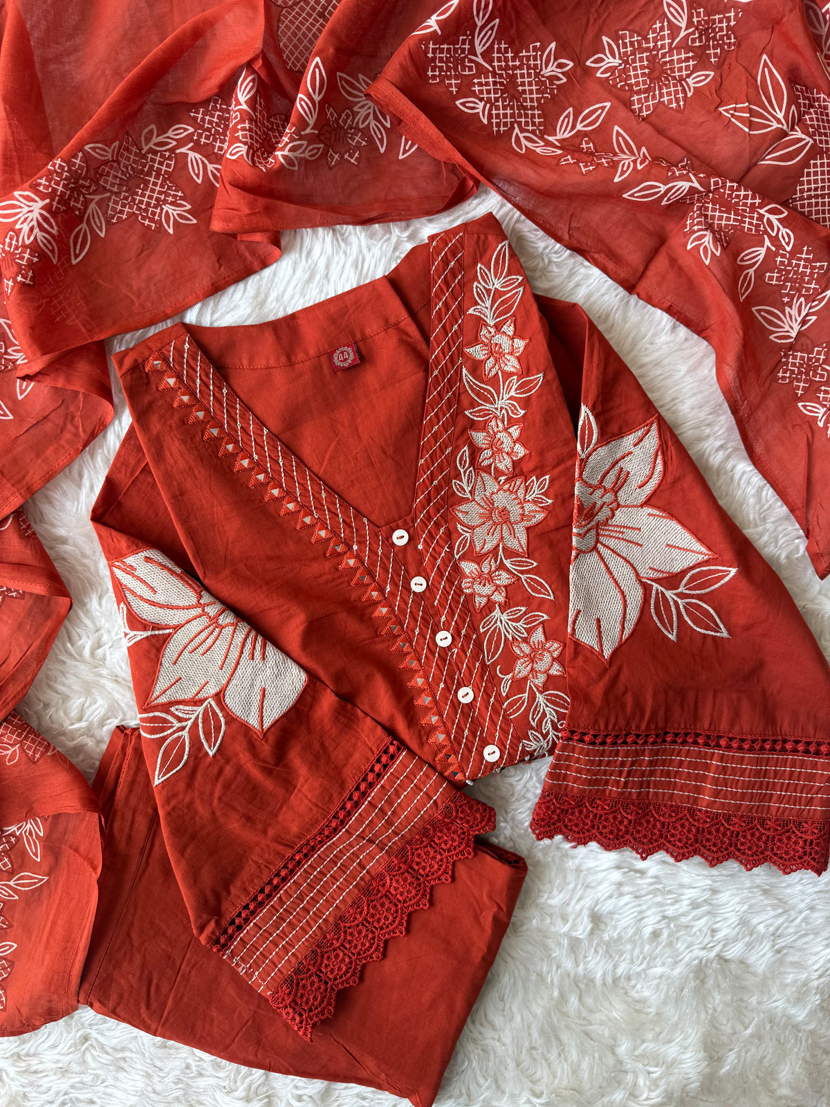 Pure Cotton Kurti Pant Dupatta Set