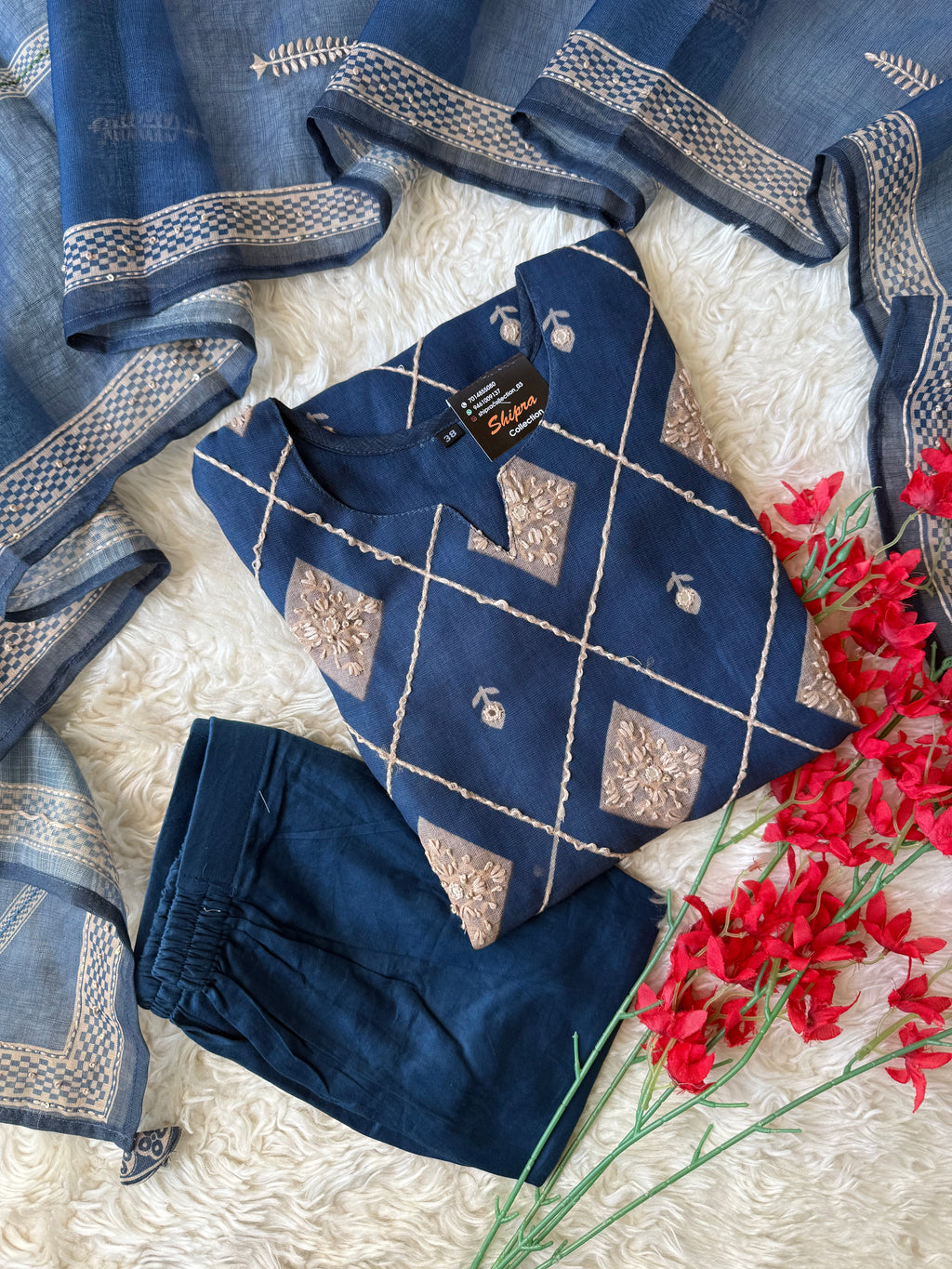 Linen Kurti Pant Dupatta Set