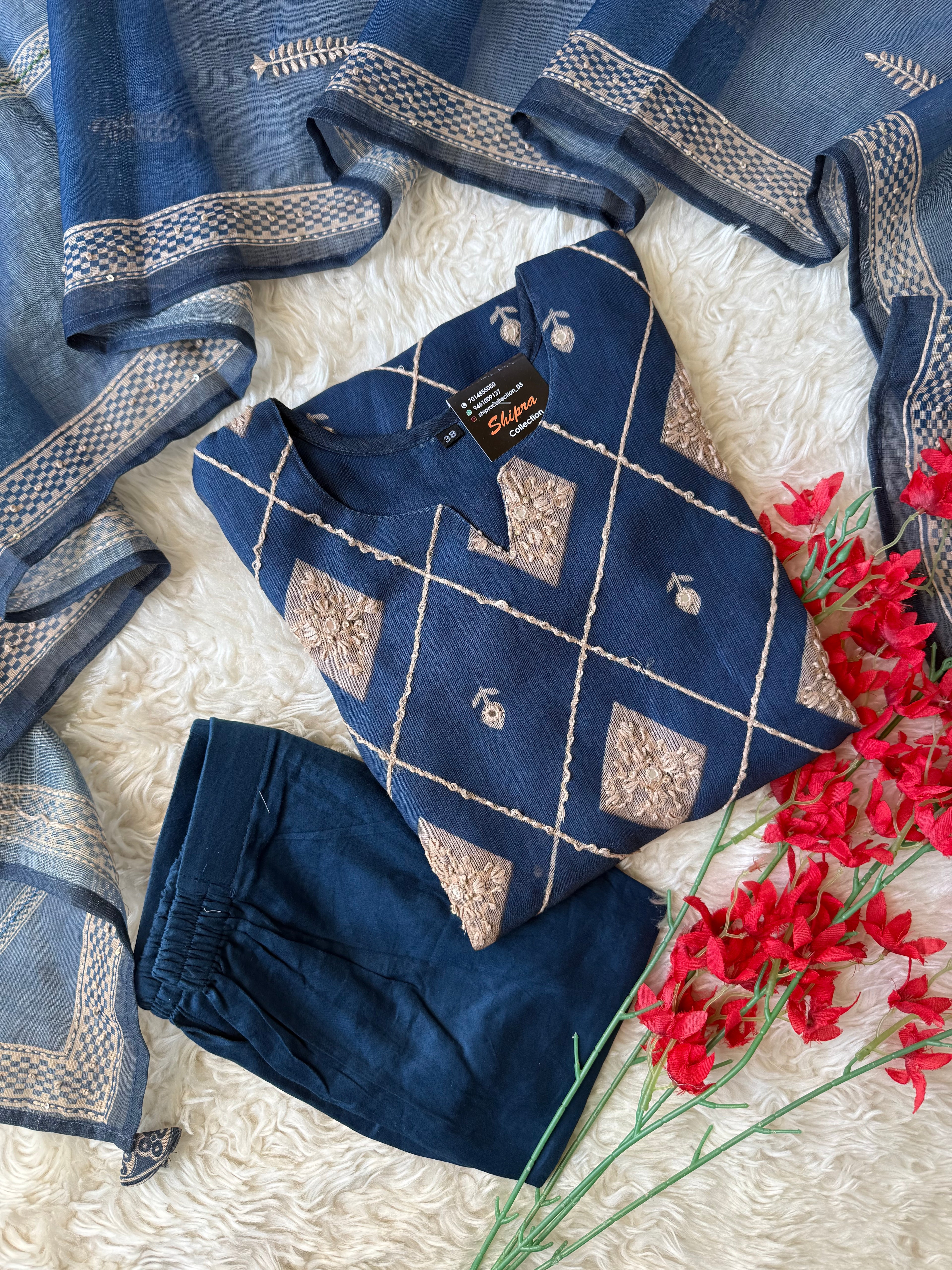 Linen Kurti Pant Dupatta Set