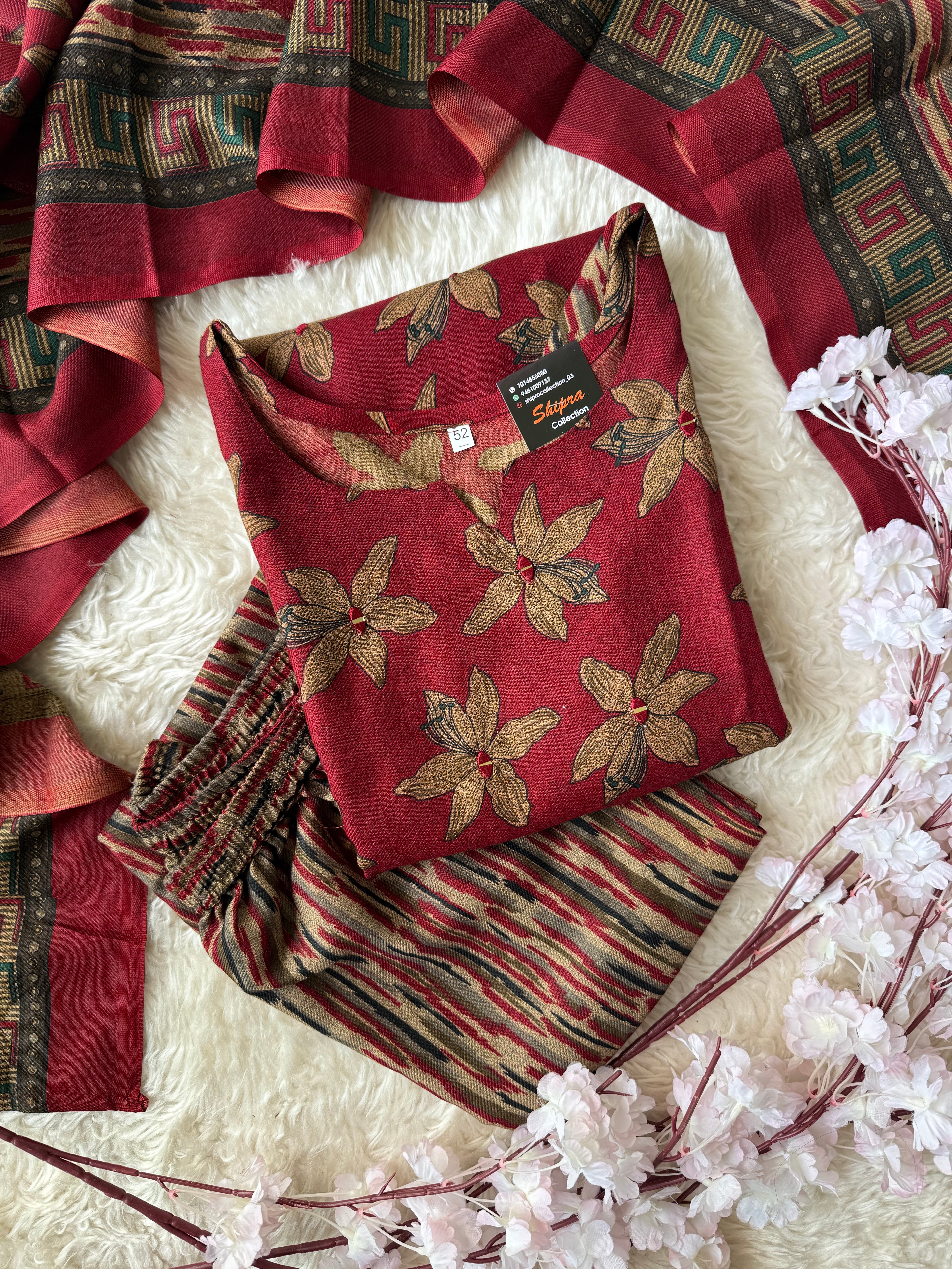 Woolen Fabric Kurti Pant Dupatta Set