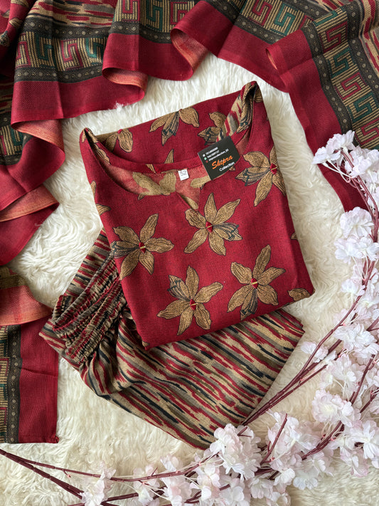 Woolen Fabric Kurti Pant Dupatta Set