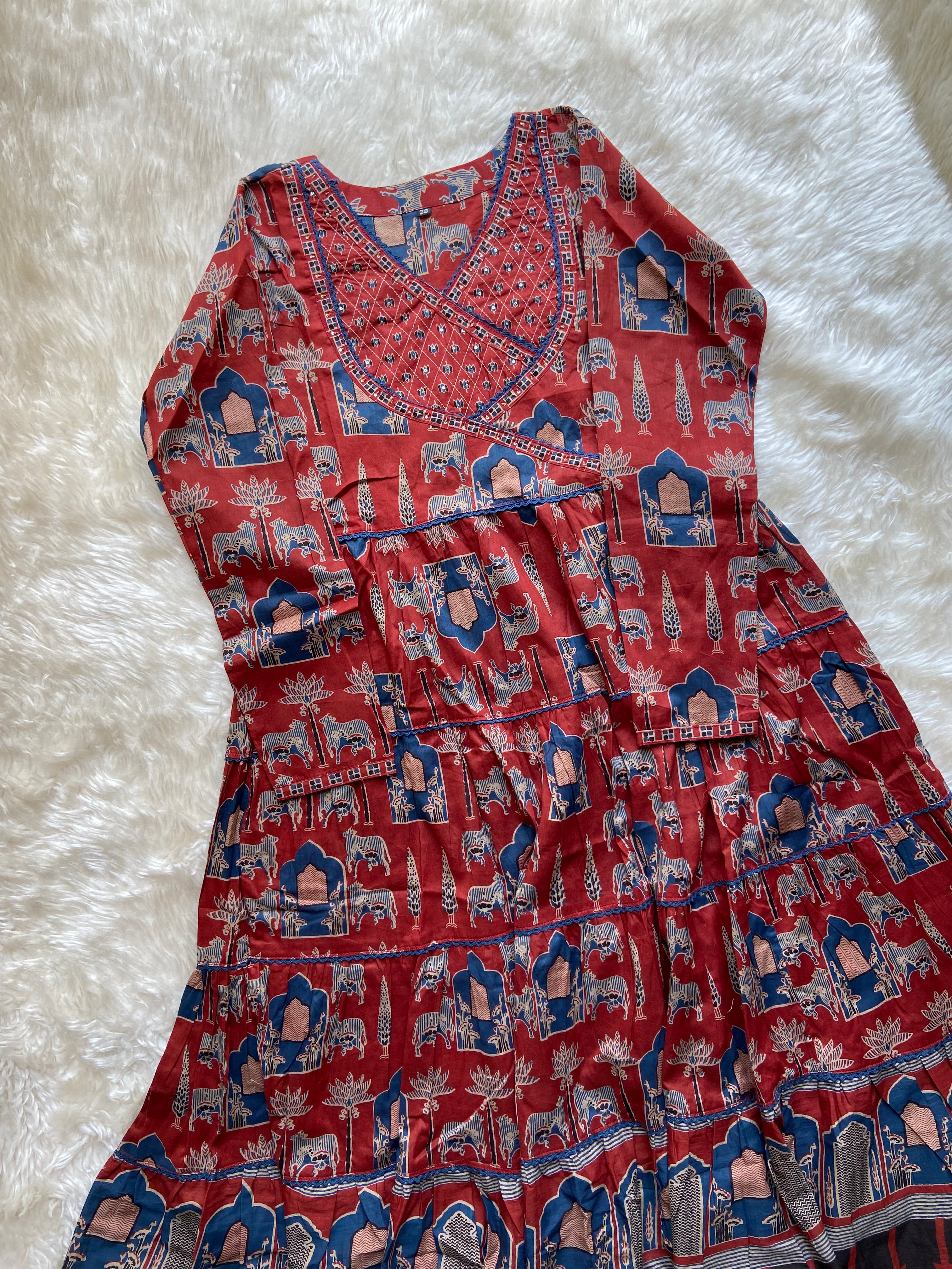 Premium Cotton ANARKALI Kurti Pant Dupatta Set