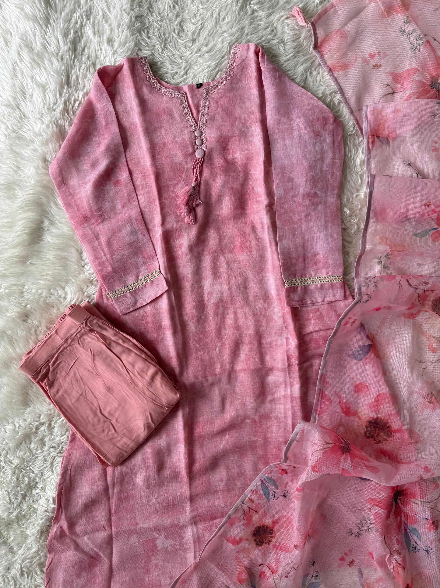 Linen Kurti Pant Dupatta Set