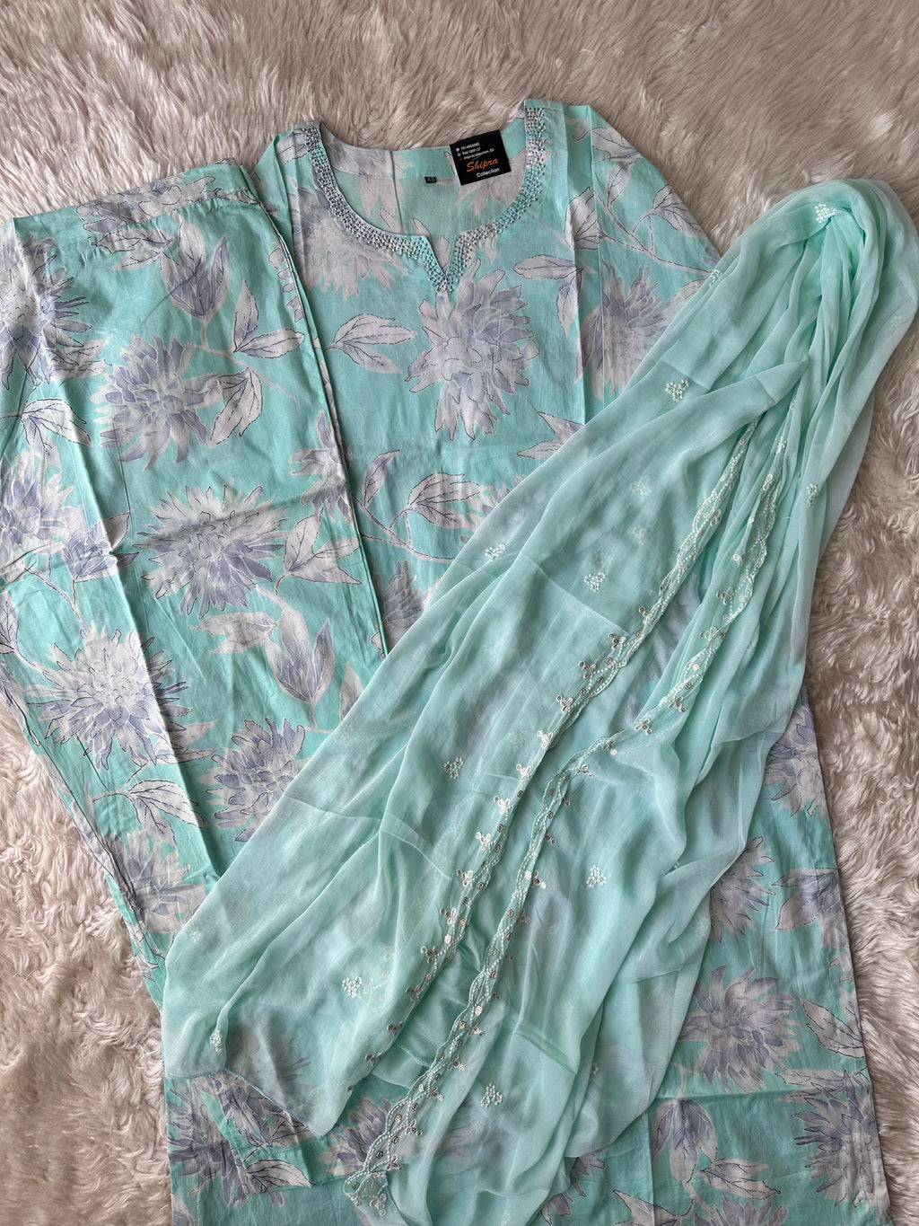 Breathable Cotton Kurti Pant Chiffon Dupatta Set