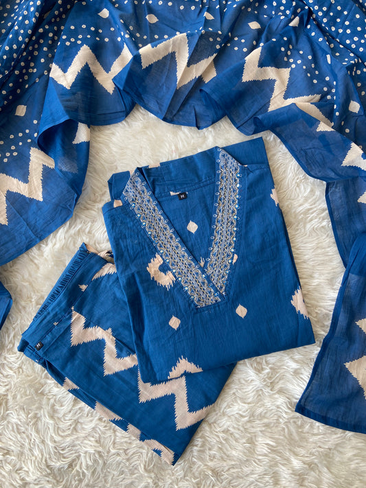 Pure Cotton Kurti Pant Dupatta Set
