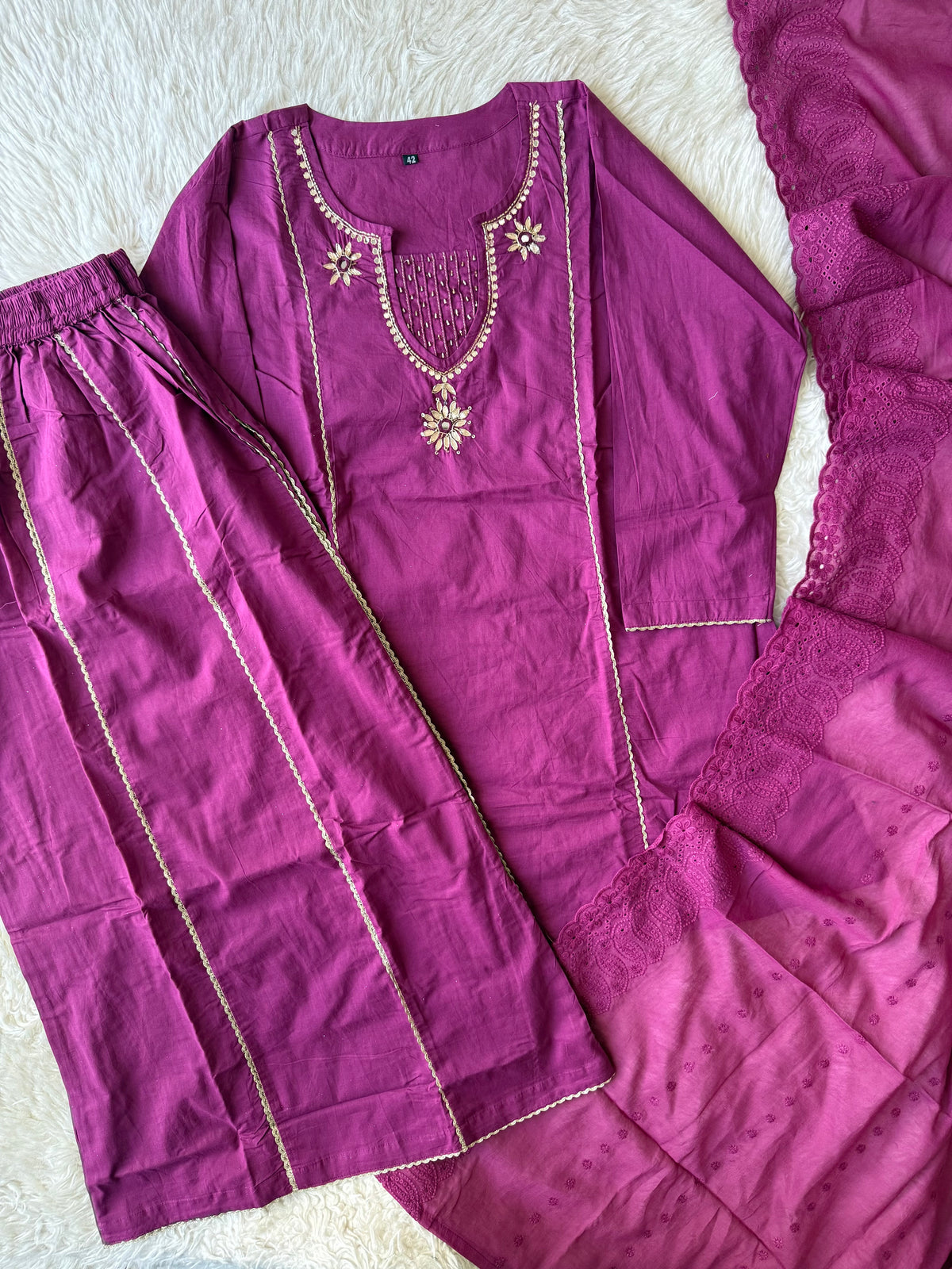 Premium Cotton Kurti Plazo Dupatta Set