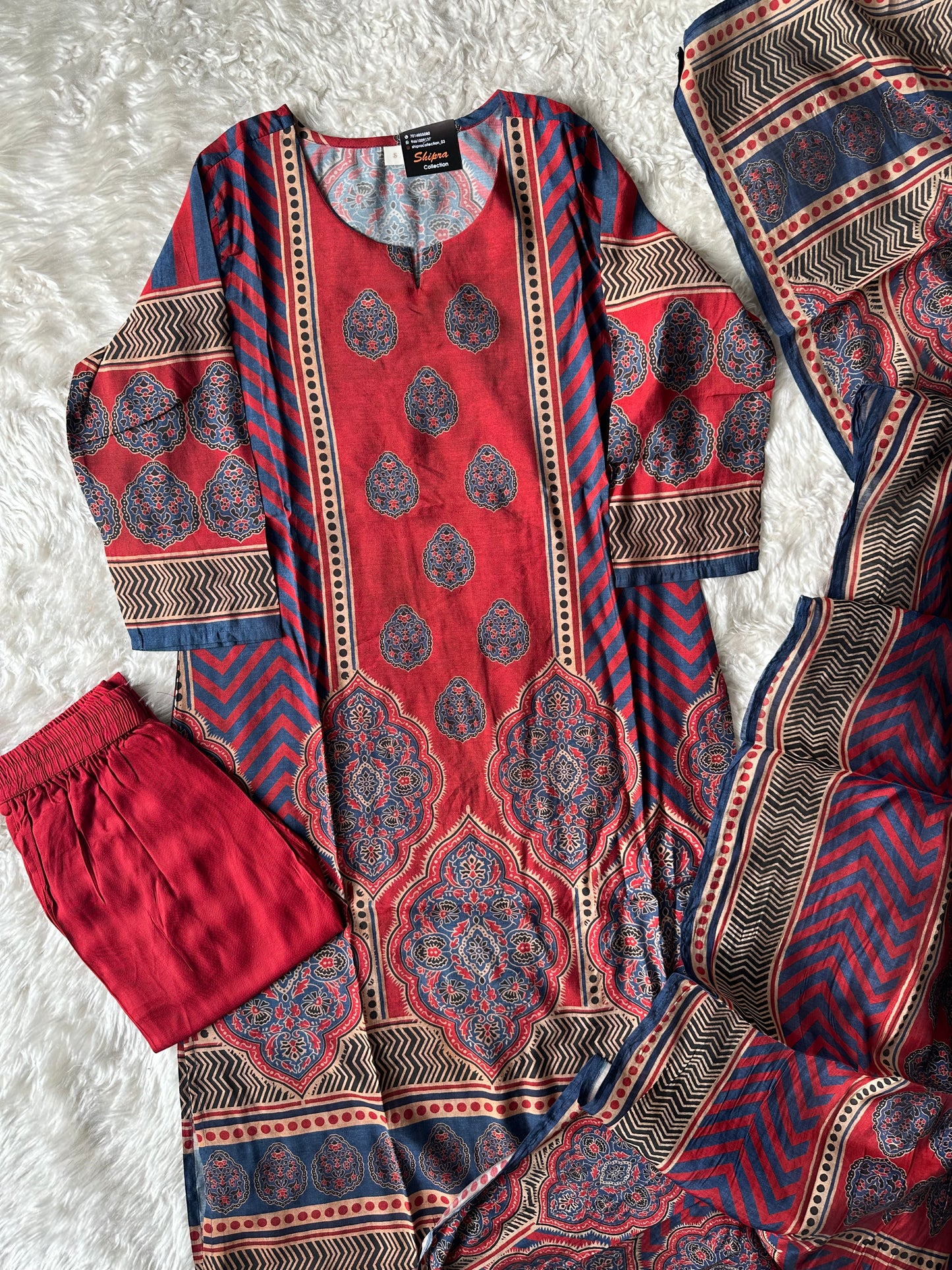 Pure Muslin Silk Kurti Pant Dupatta Set