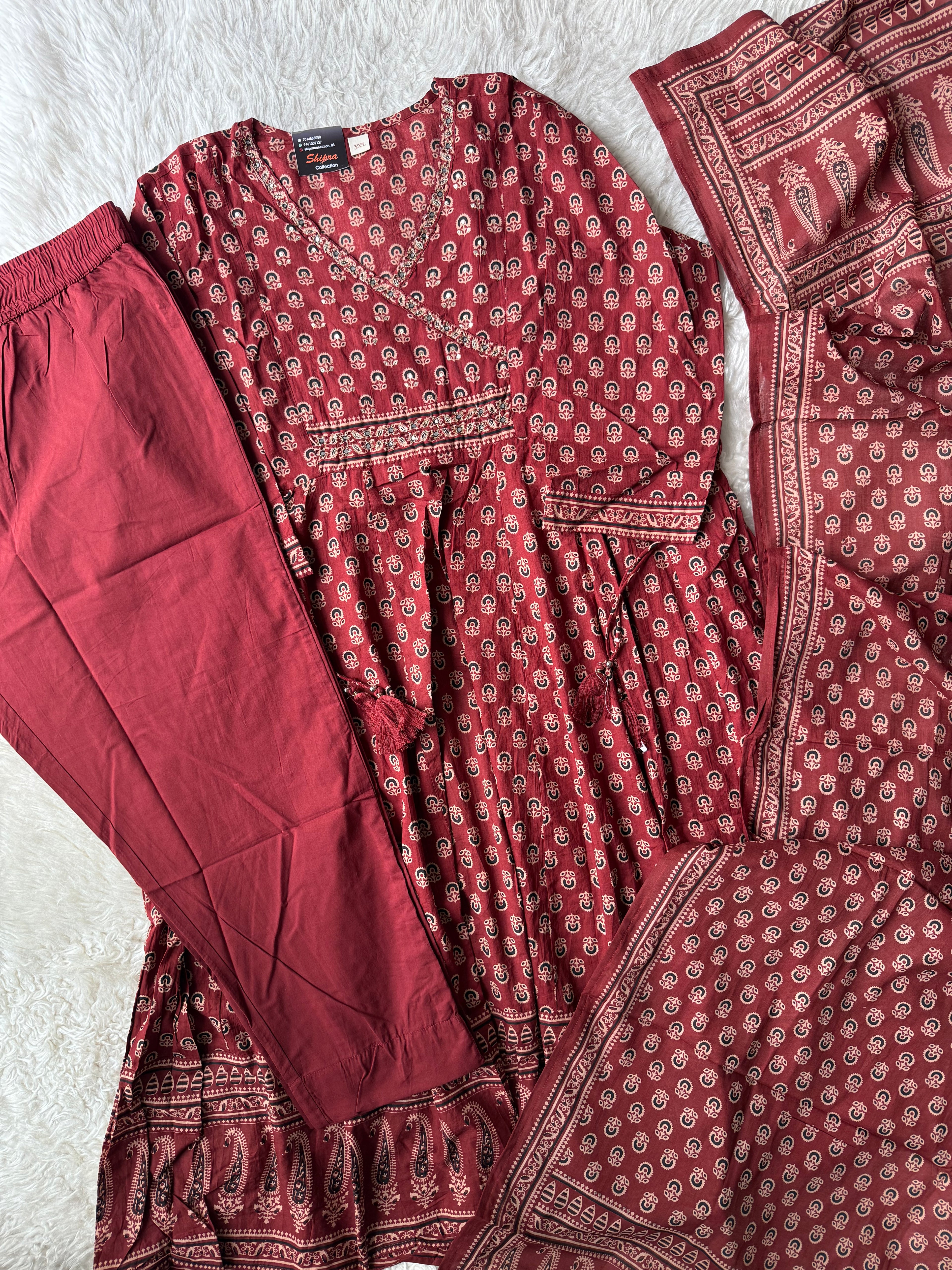 Premium Cotton FLARE Kurti Pant Dupatta Set