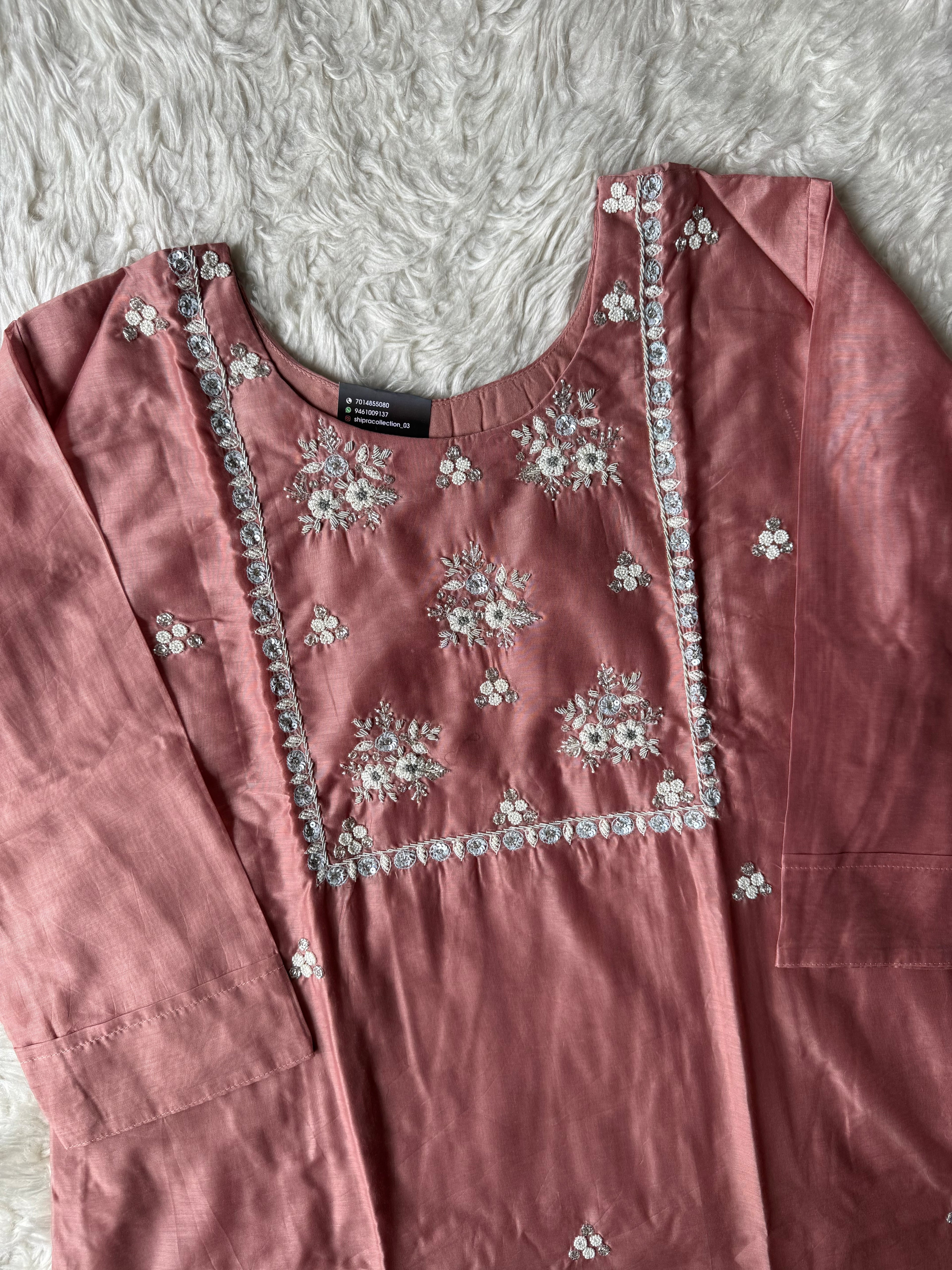 “Plus Size” Pure Chanderi Silk Kurti Pant Dupatta Set