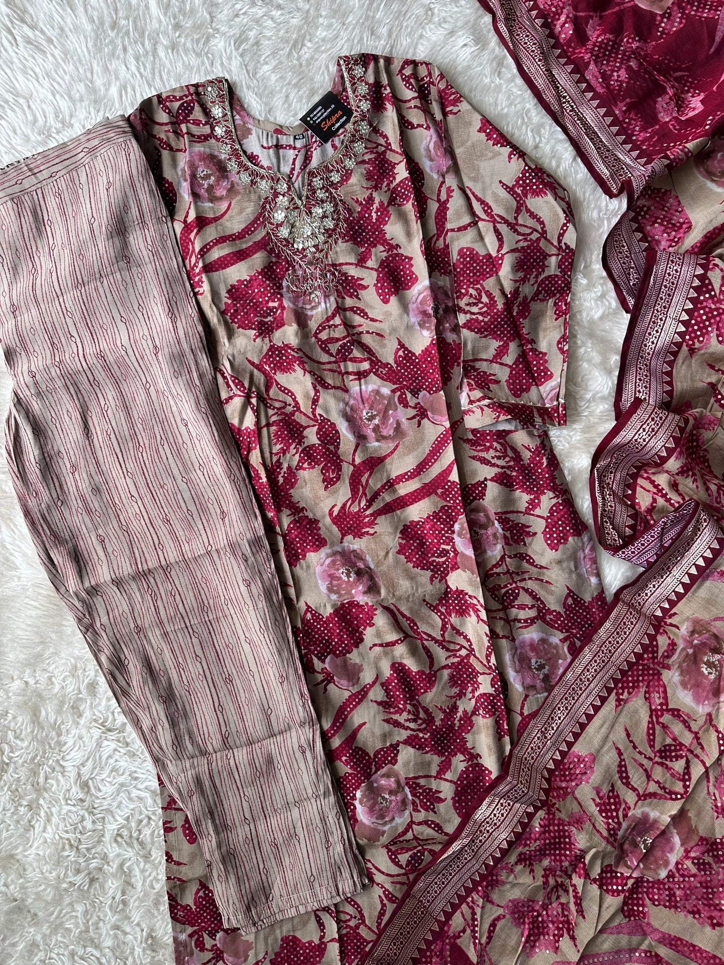 Pure Muslin Silk Kurti Pant Dupatta Set