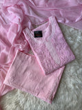 Chanderi Silk Chikankari Kurti Pant Dupatta Set