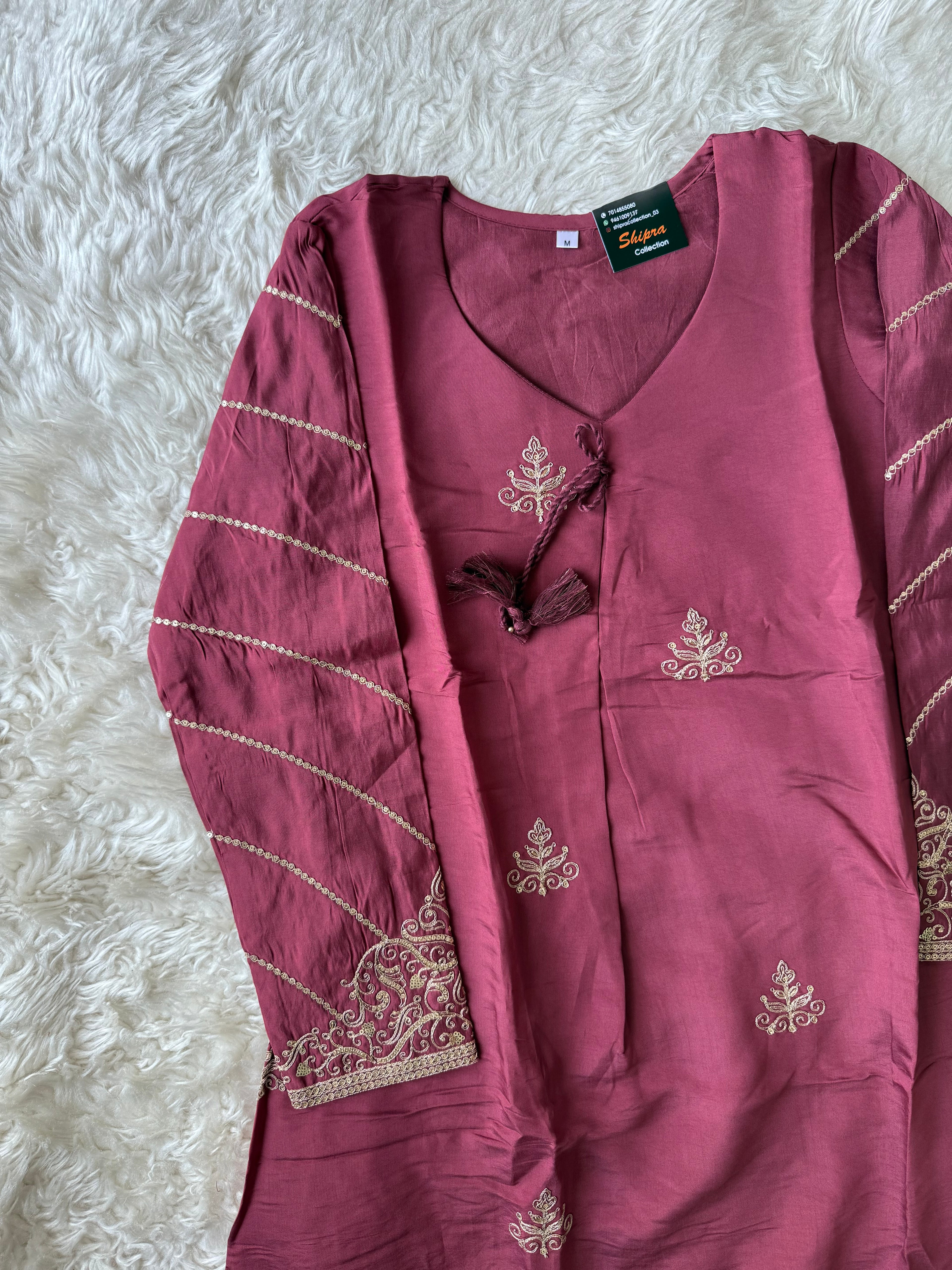 Pure Muslin Silk Kurti Pant Organza Dupatta Set