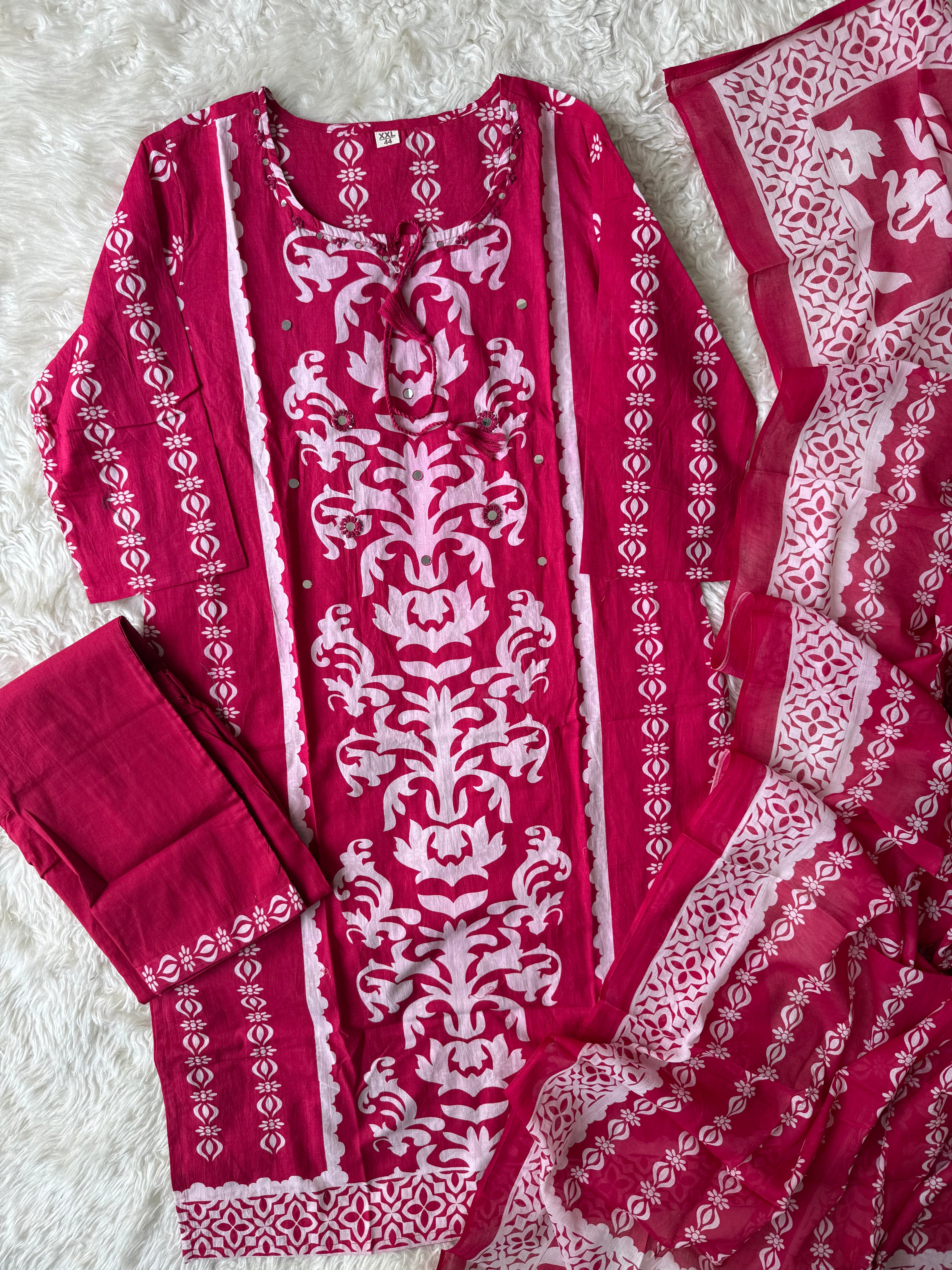 Premium Cotton Kurti Pant Dupatta Set