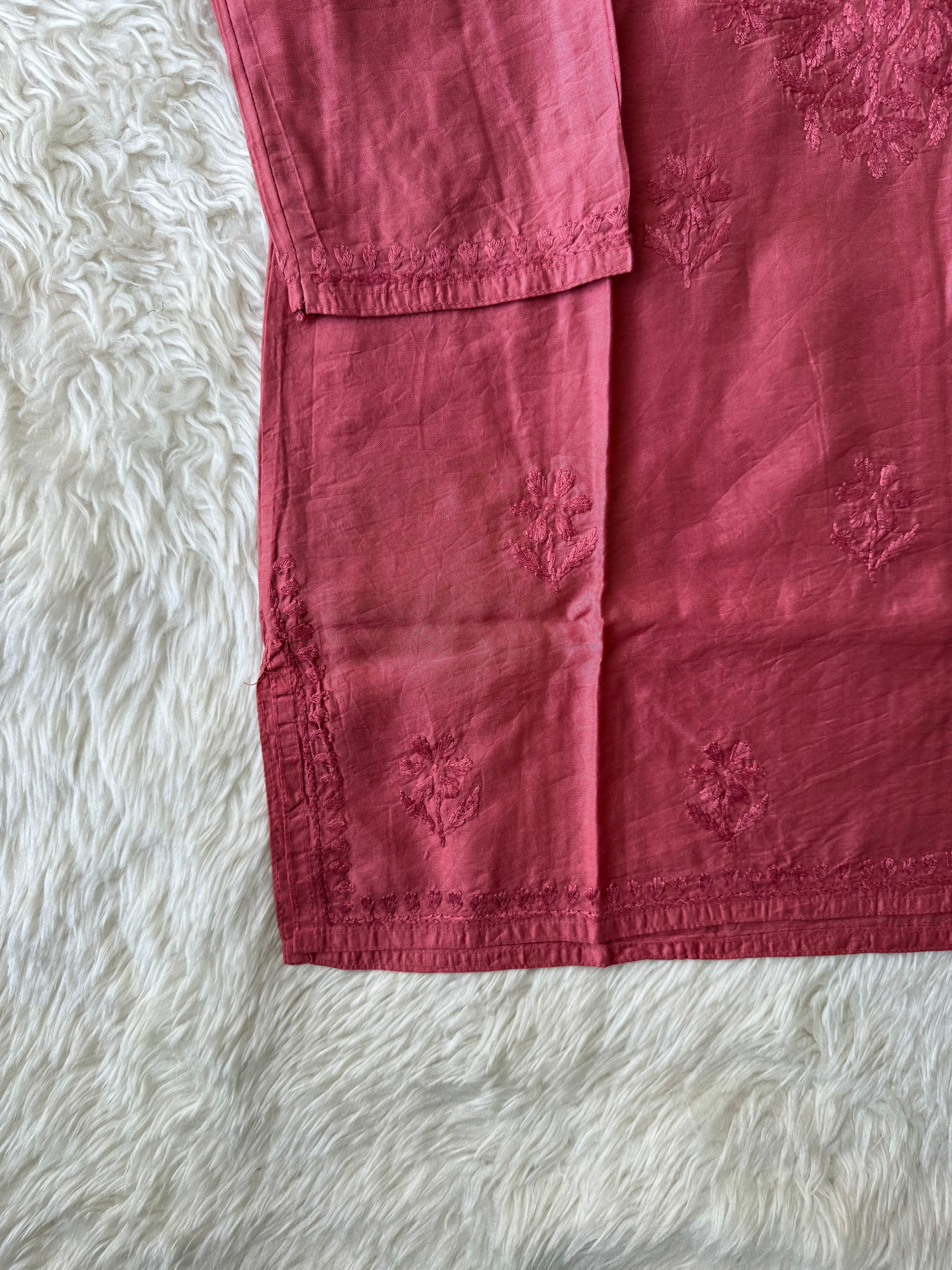 Chanderi Silk Chikankari Short kurti
