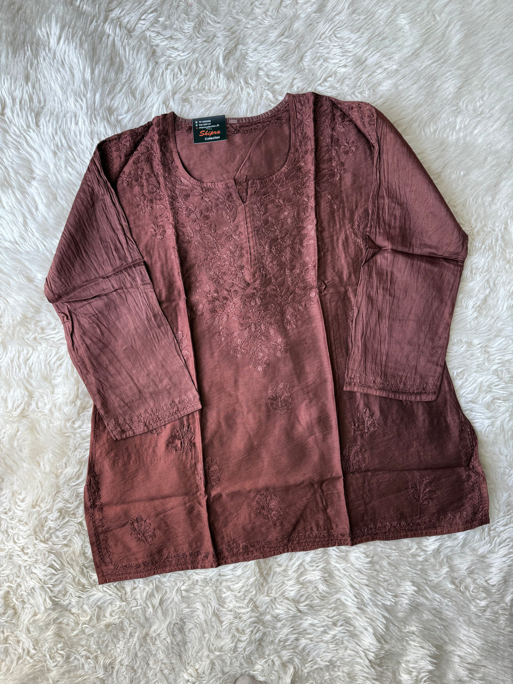Chanderi Silk Chikankari Short kurti