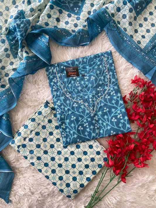 Breathable Cotton Kurti Pant Cotton Dupatta Set