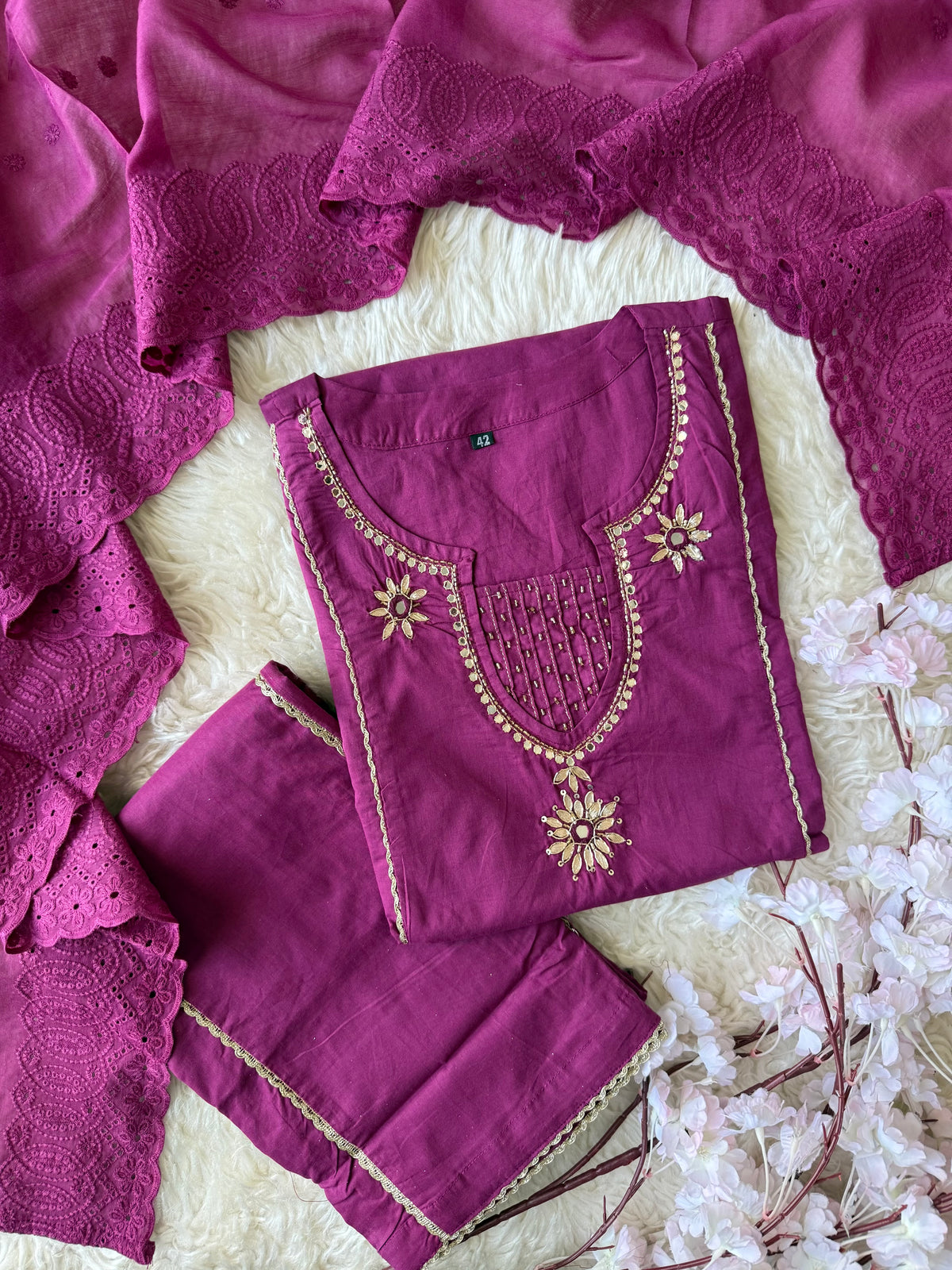 Premium Cotton Kurti Plazo Dupatta Set