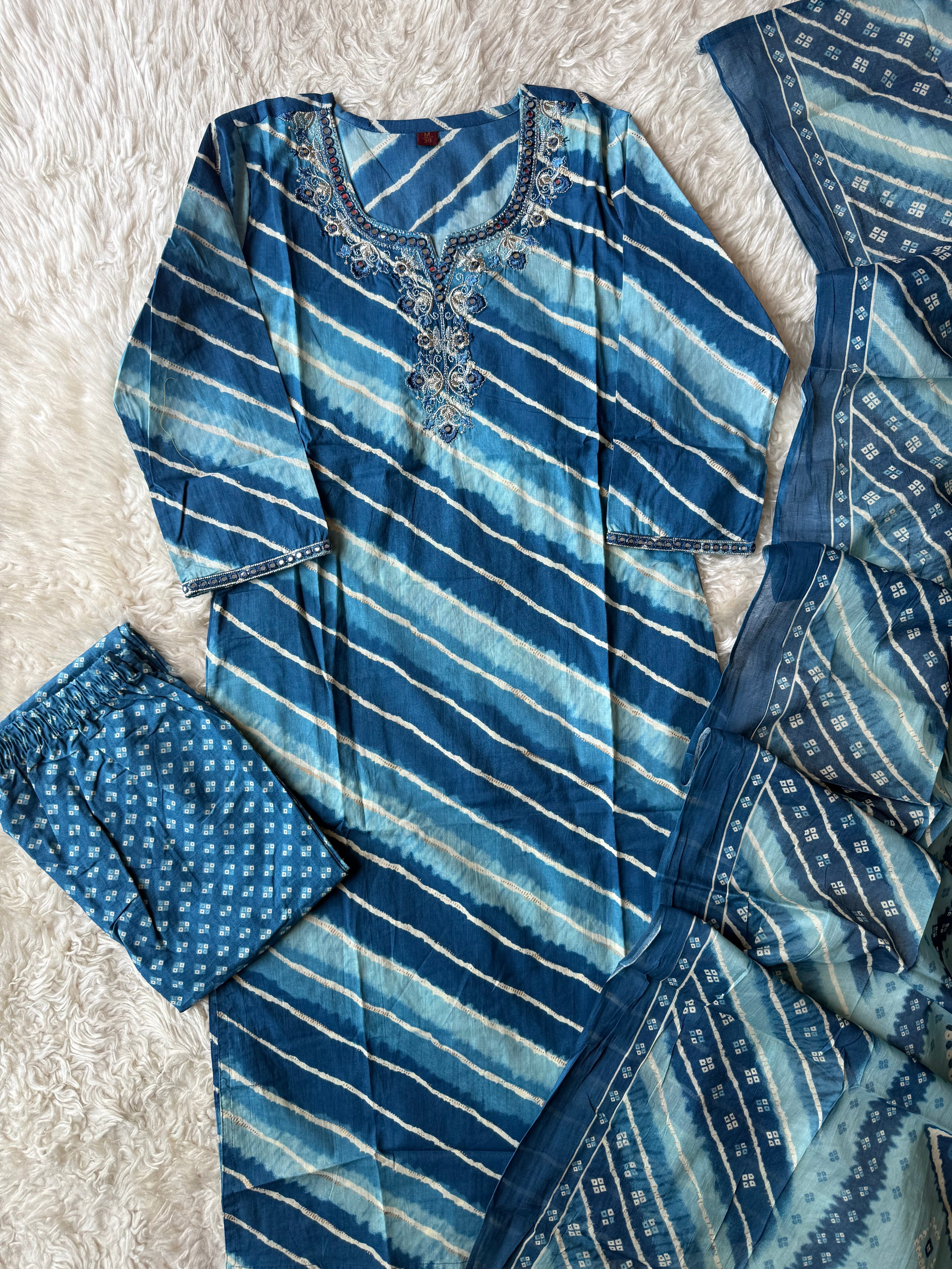 Pure Cotton Lehariya Set
