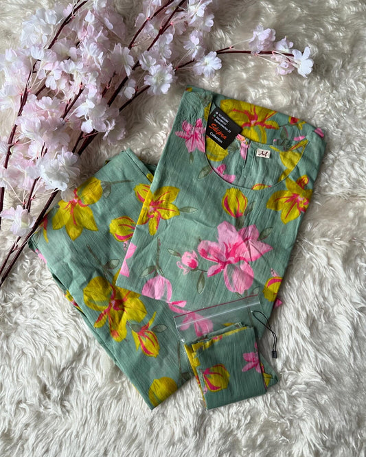 Pure Cotton Sleeveless Kurti Pant Set