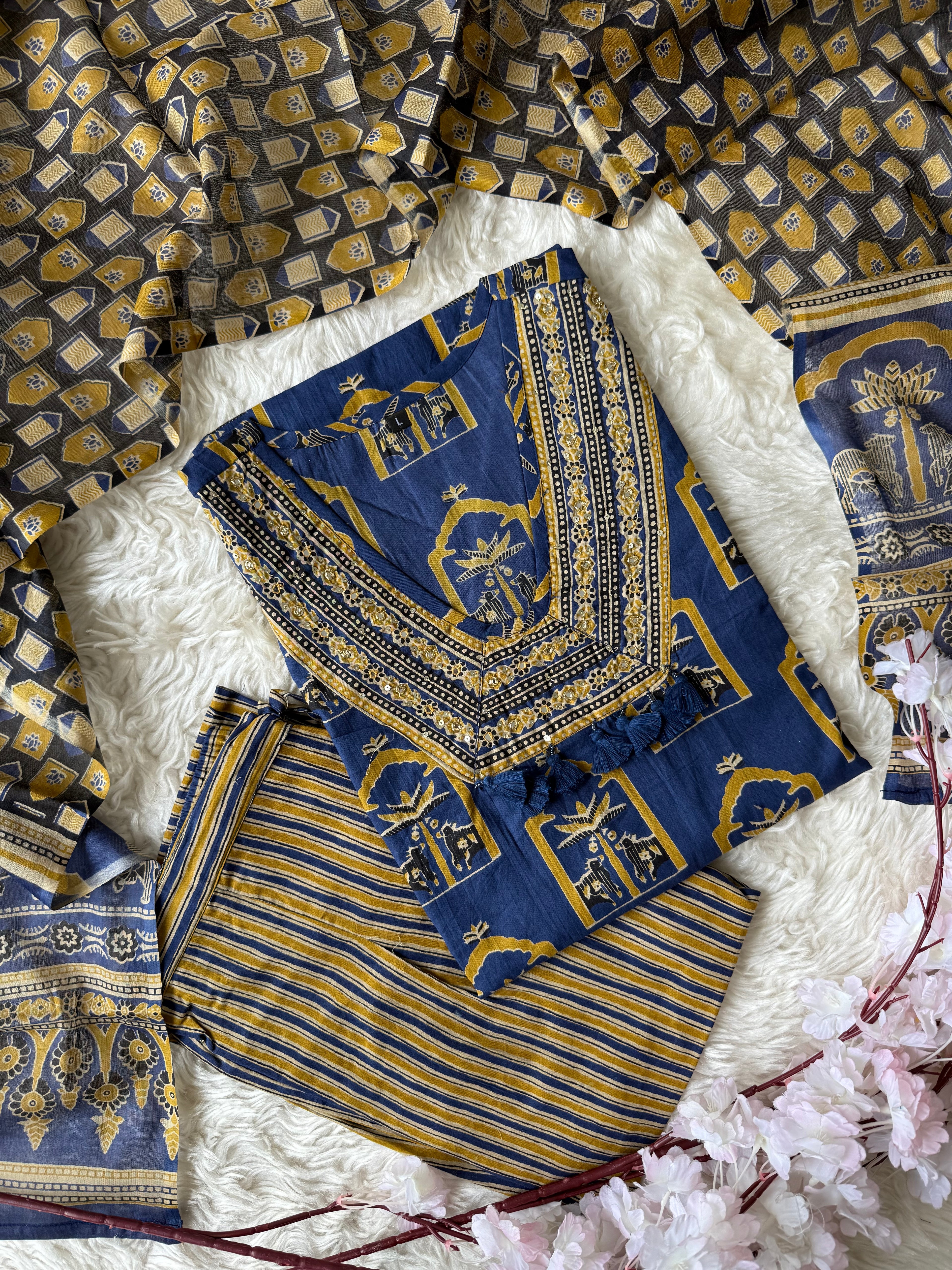 Cotton Kurti Pant Dupatta Set