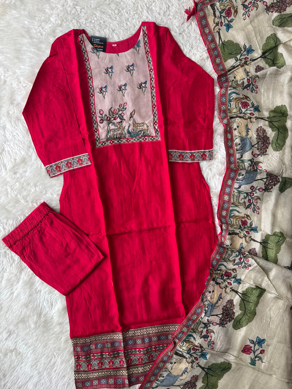 Russian Silk Kurti Pant Dupatta Set