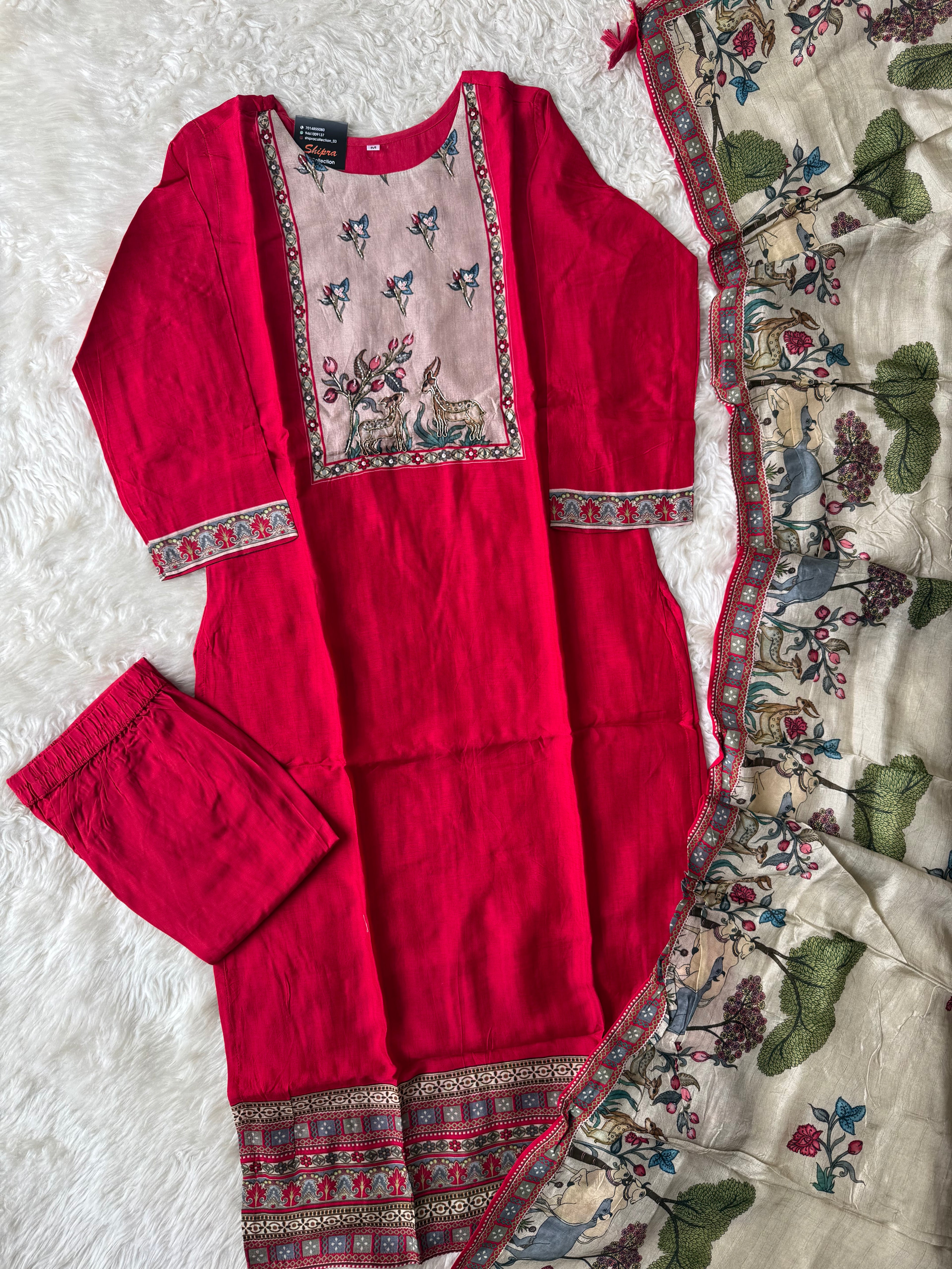 Russian Silk Kurti Pant Dupatta Set