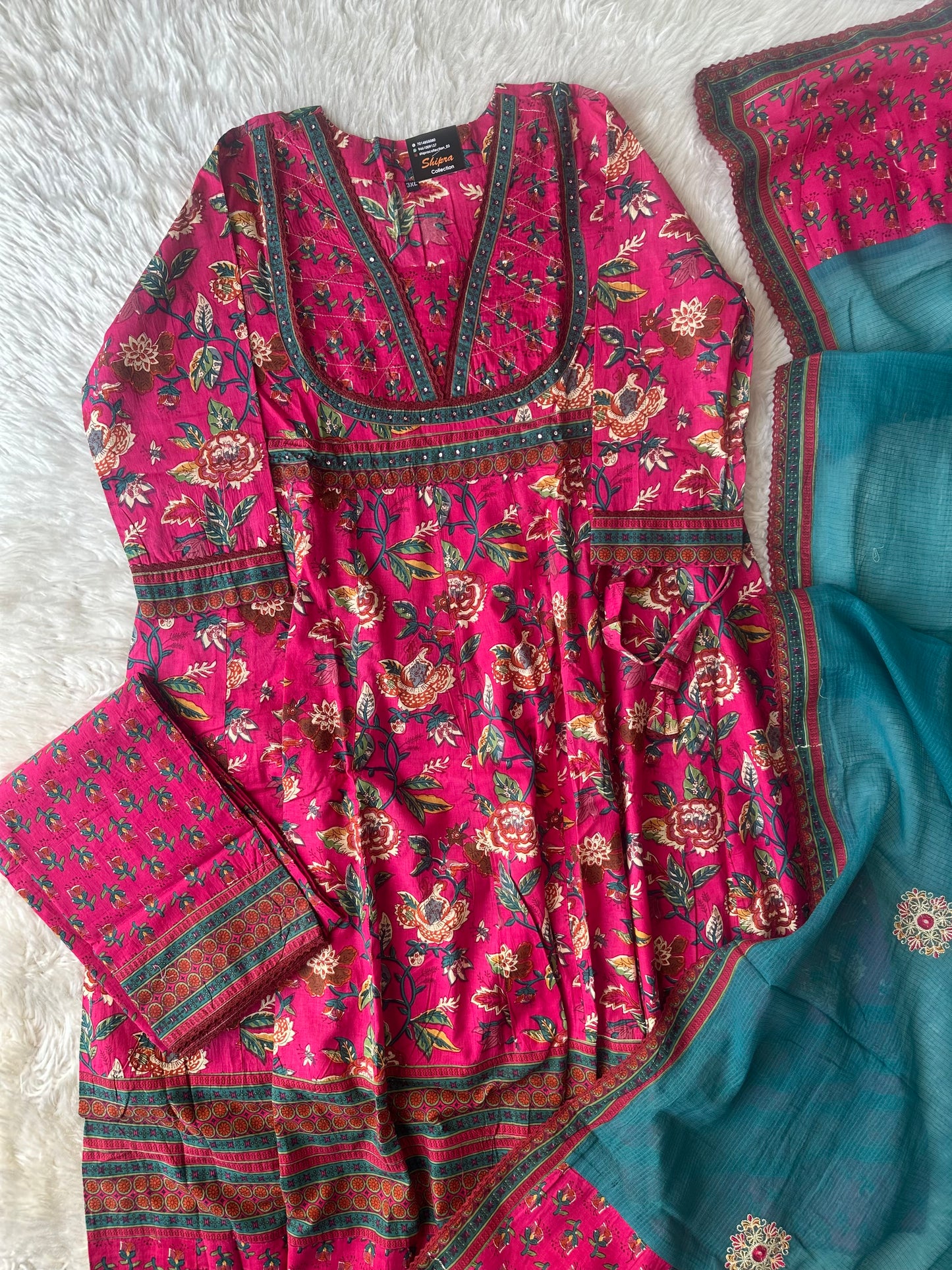 Premium Cotton FLARE Kurti Plazo Dupatta Set
