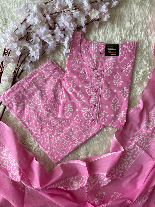 Breathable Cotton Kurti Pant Cotton Dupatta Set