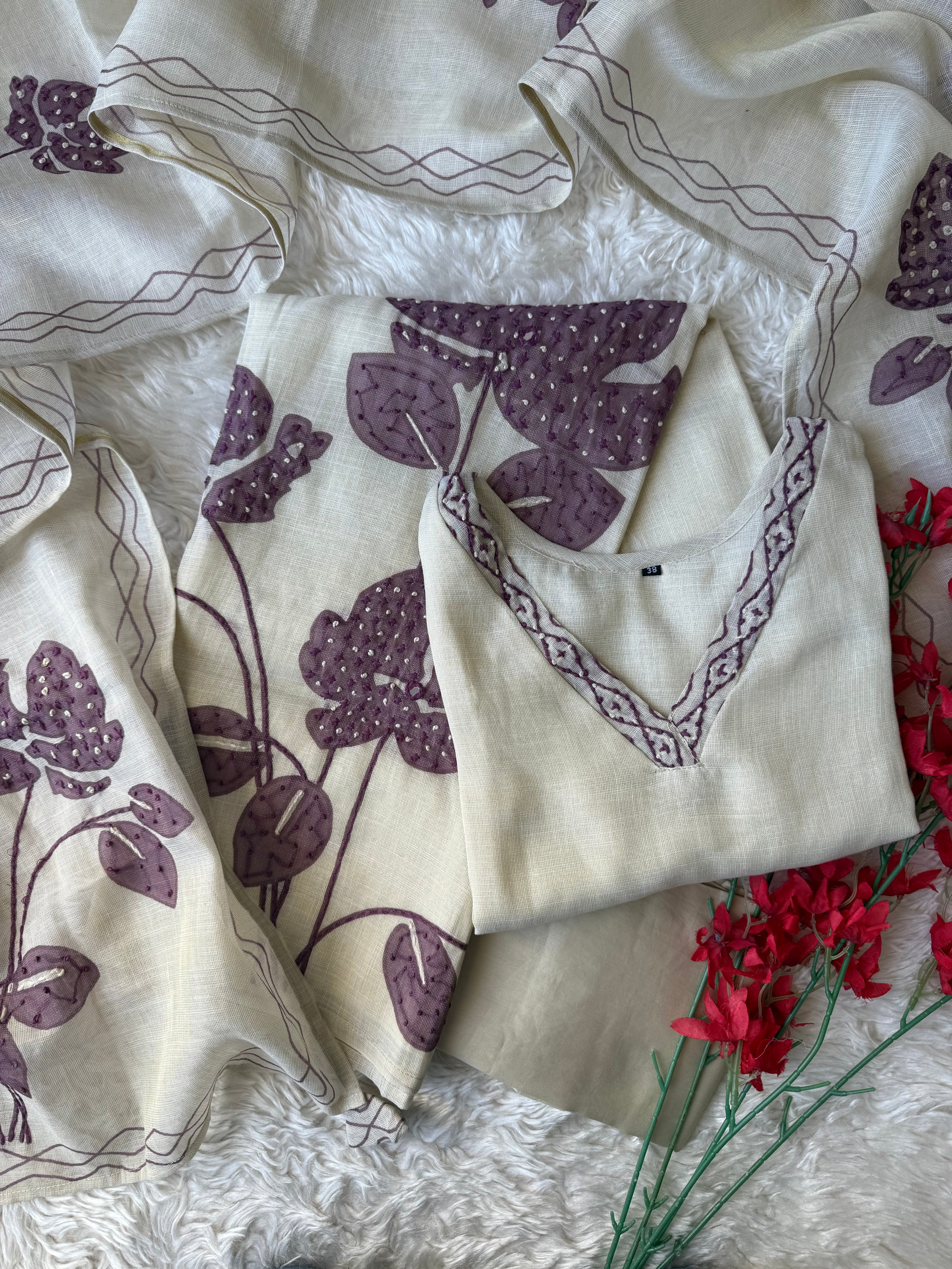 Linen Kurti Pant Dupatta Set