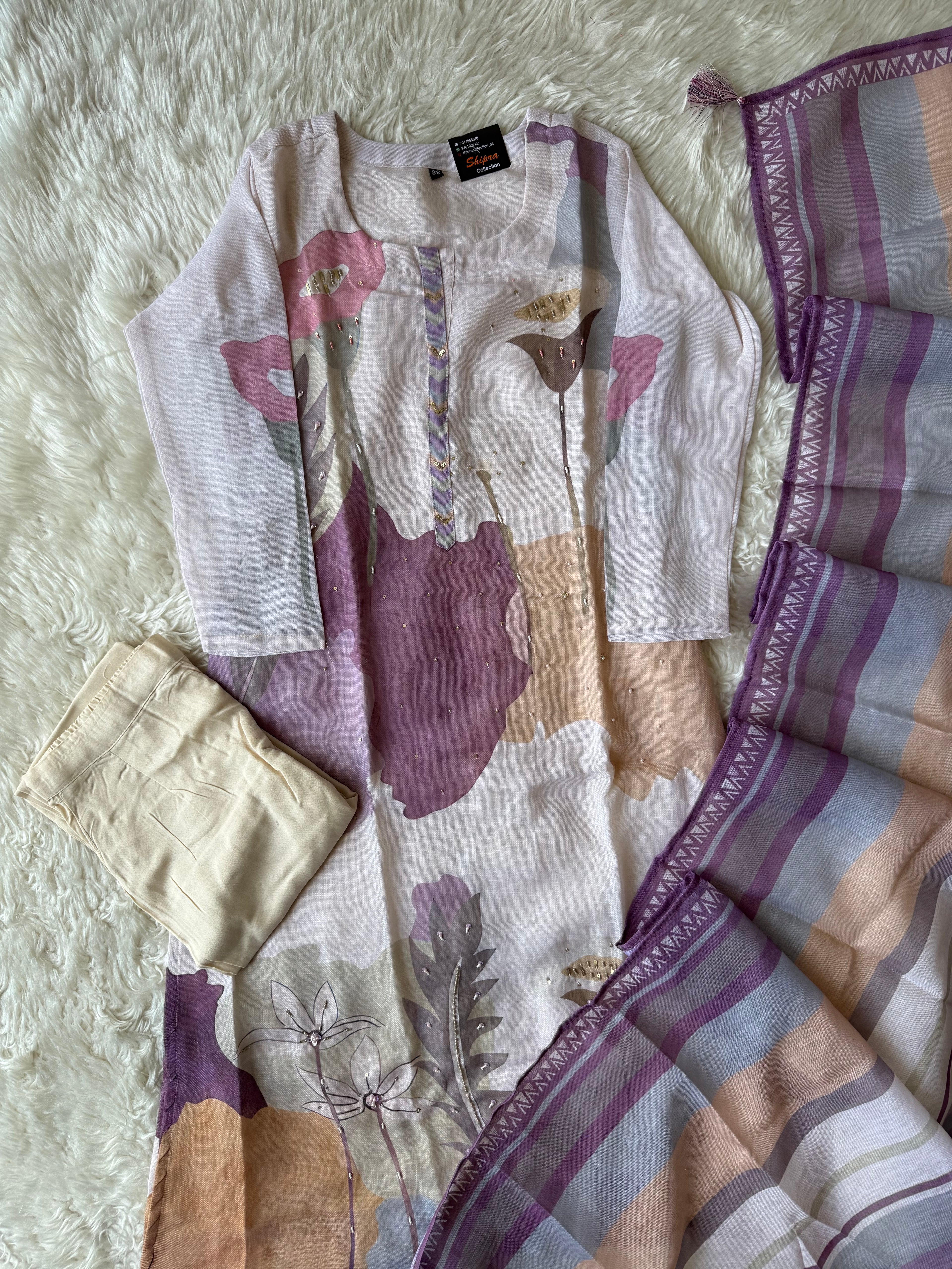Linen Kurti Pant Dupatta Set