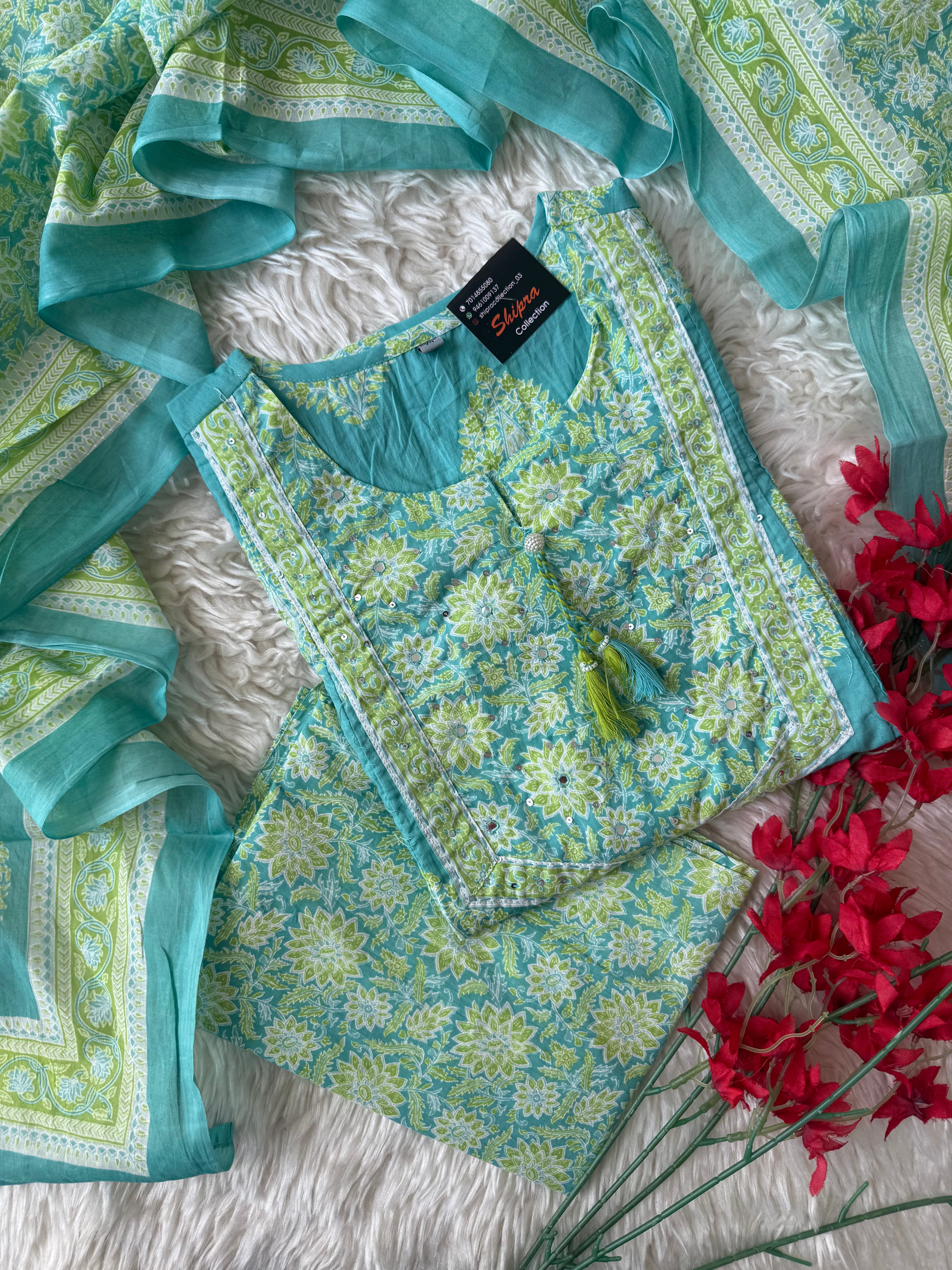 Premium Cotton Kurti Pant Dupatta Set