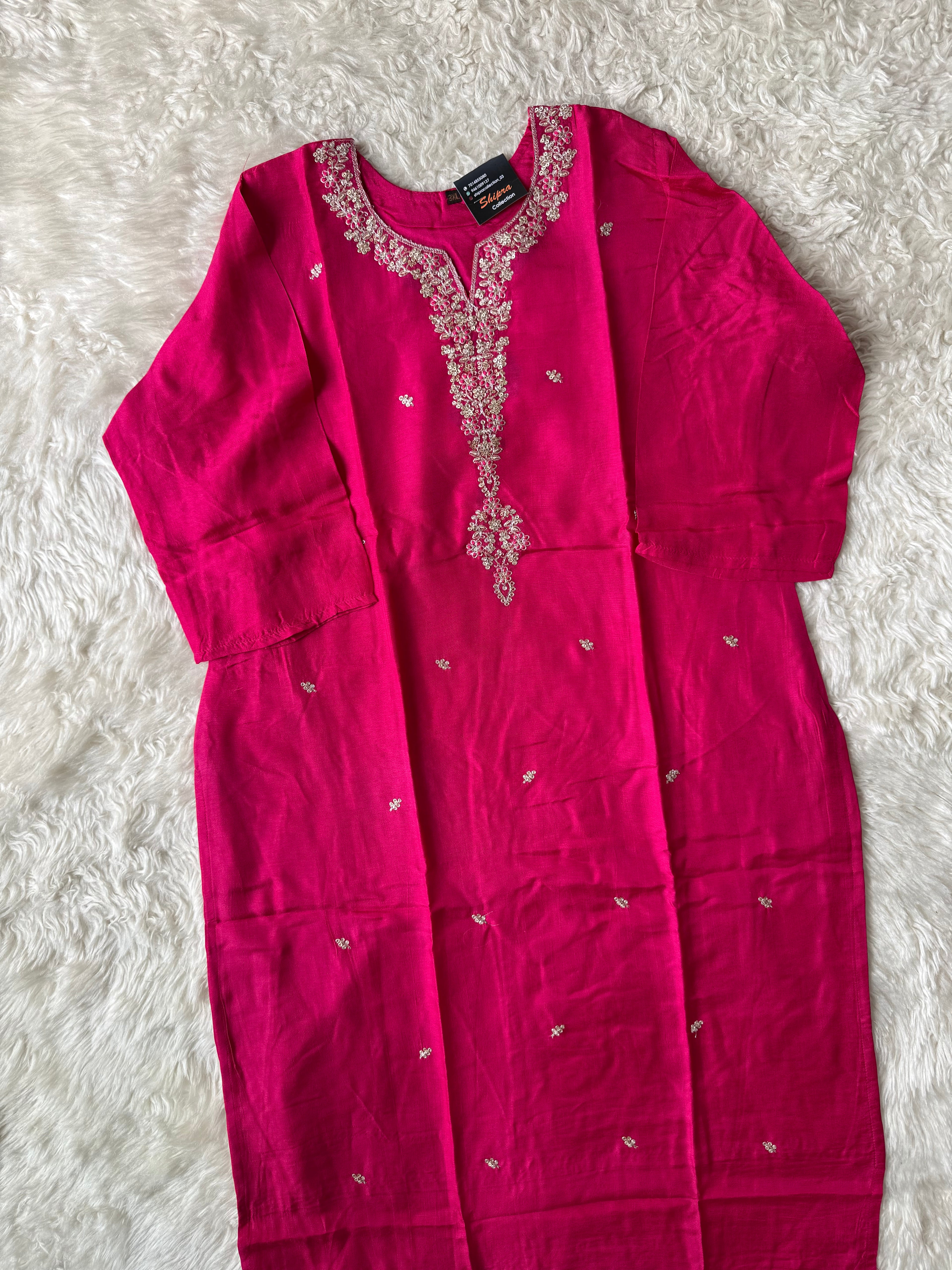 “Plus Size” Russian Silk Kurti Plazo Dupatta Set