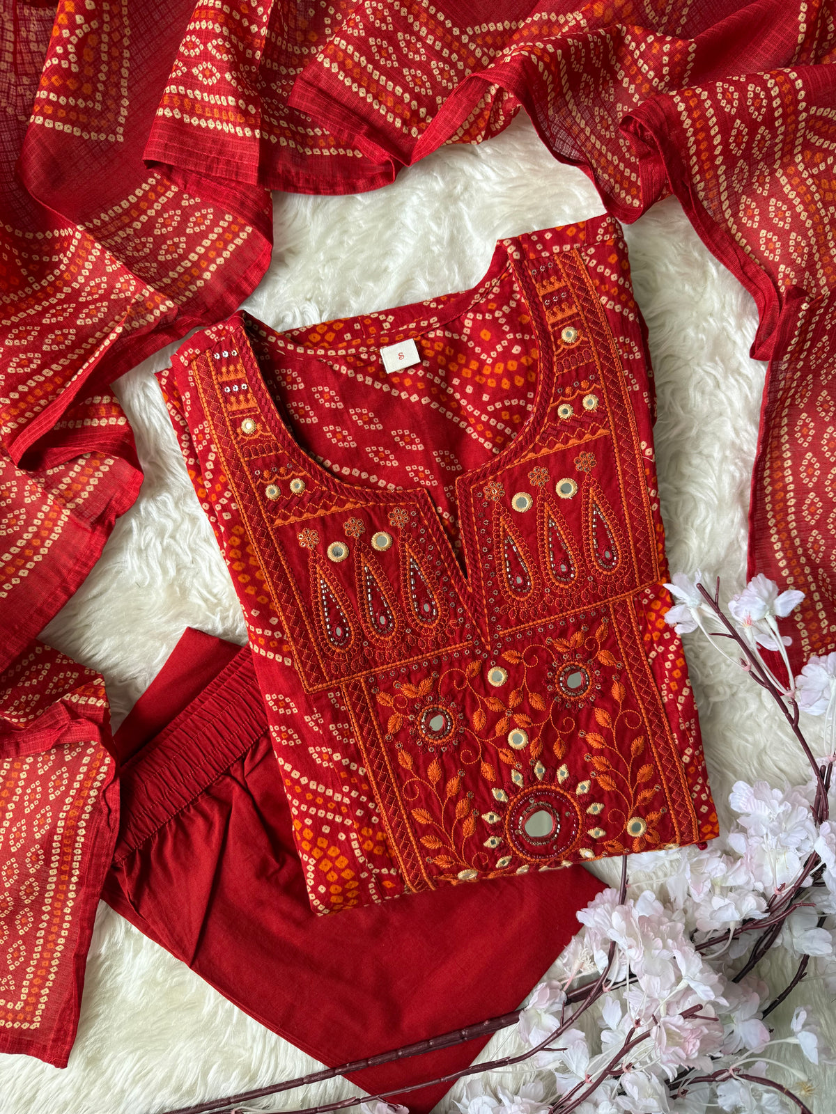 Premium Cotton Flare Kurti Pant Dupatta Set