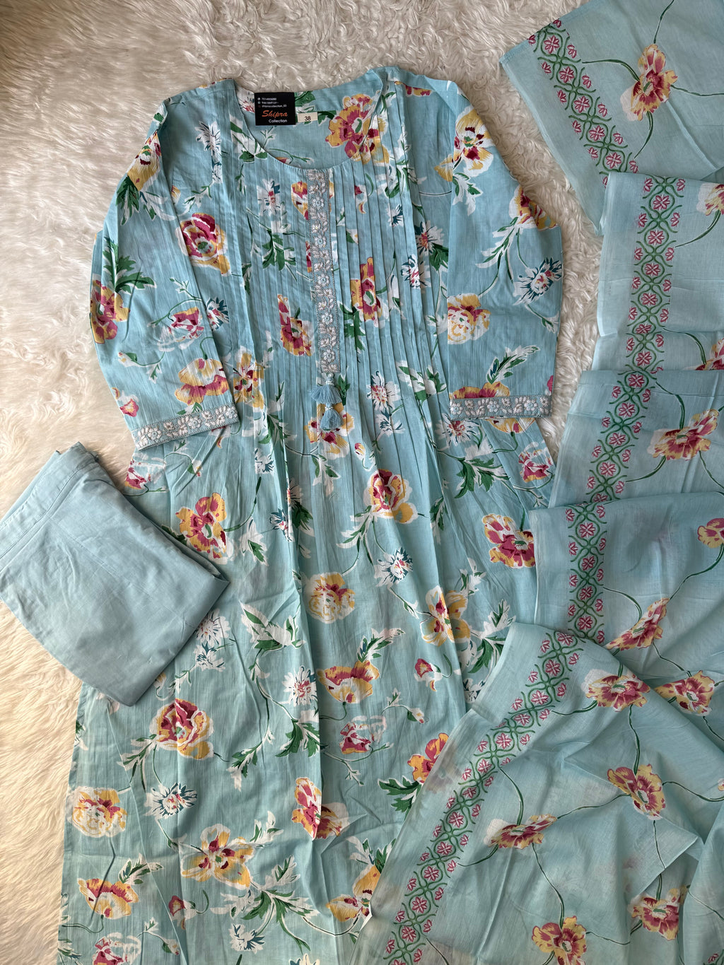 Premium Cotton Aline Kurti Pant Dupatta Set