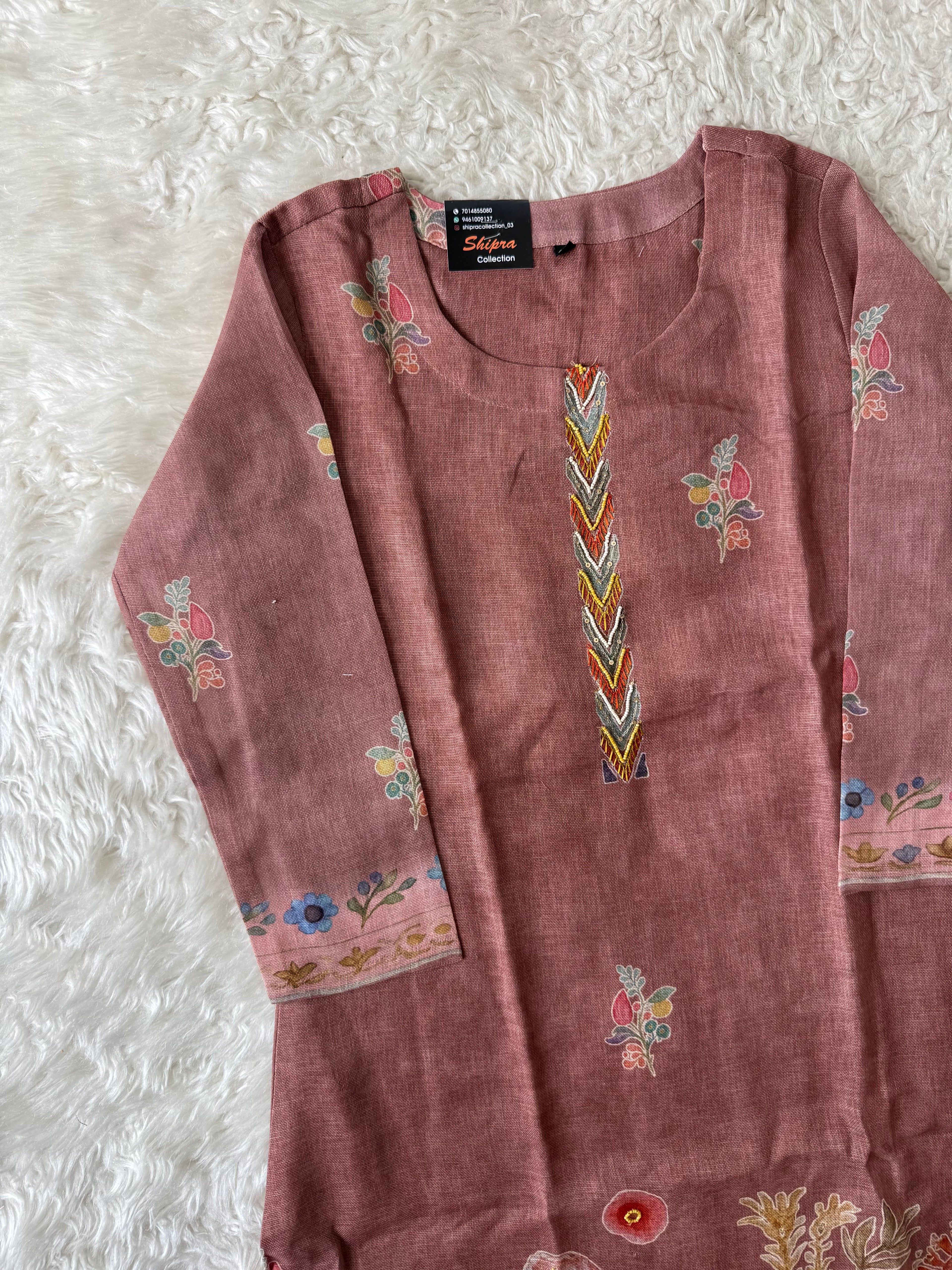 Linen Kurti Pant Dupatta Set