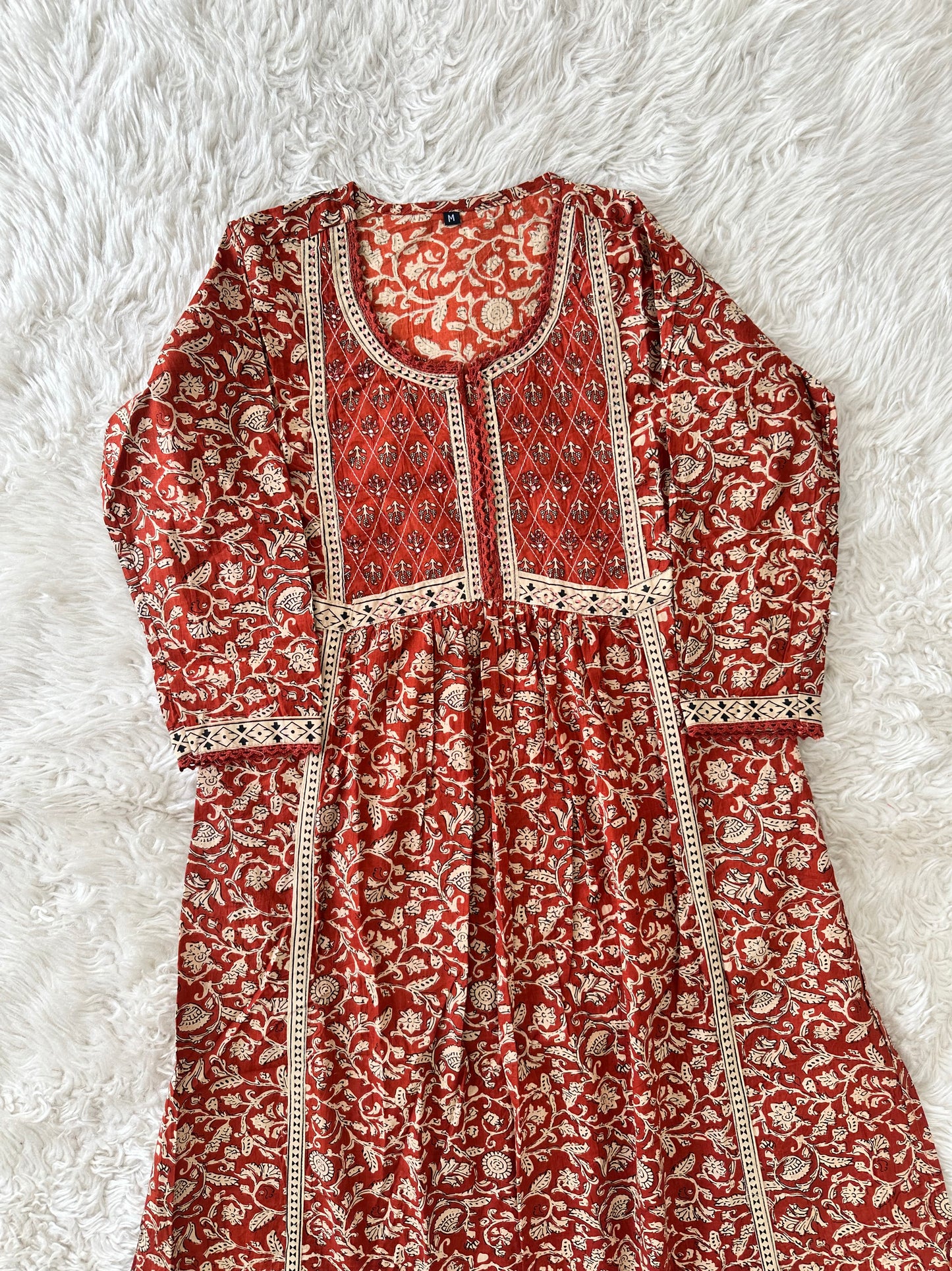 Jaipuri Print A-Line Kurti Pant Dupatta Set