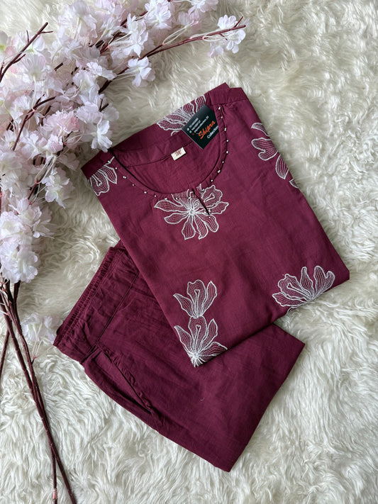 Slub Cotton Kurti Pant Set