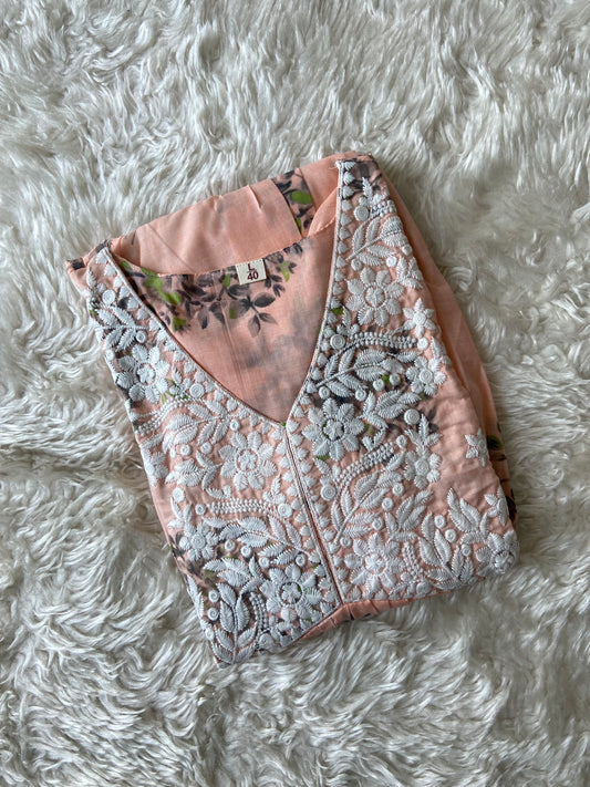 Mul Cotton Thread Work Flare Kurti
