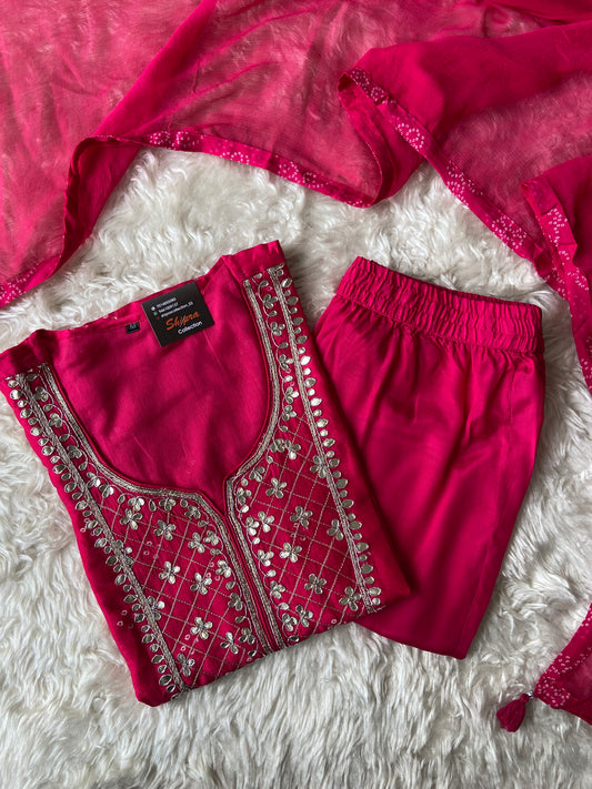 Pure Silk Kurti Pant Dupatta Set