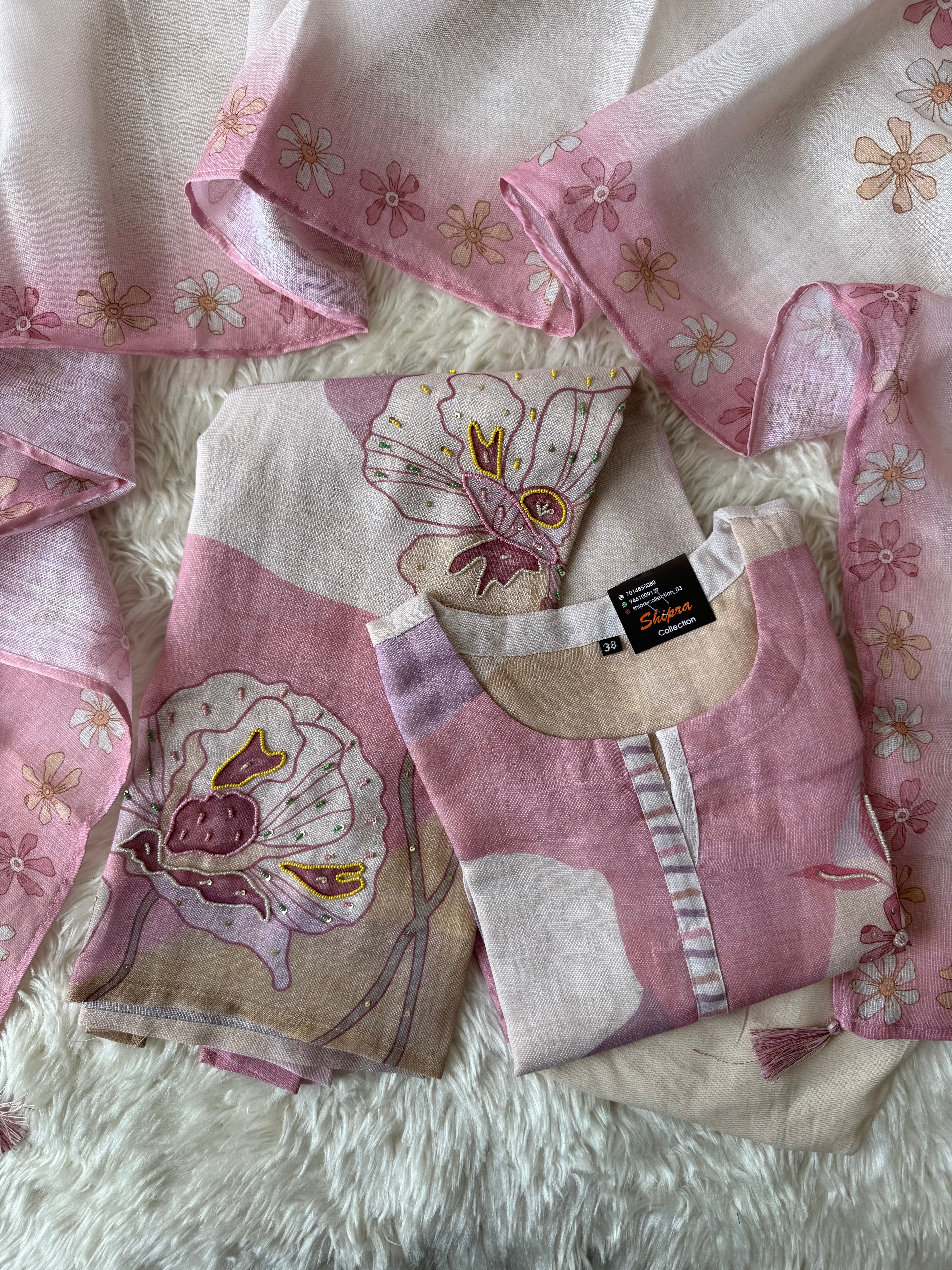 Linen Kurti Pant Dupatta Set