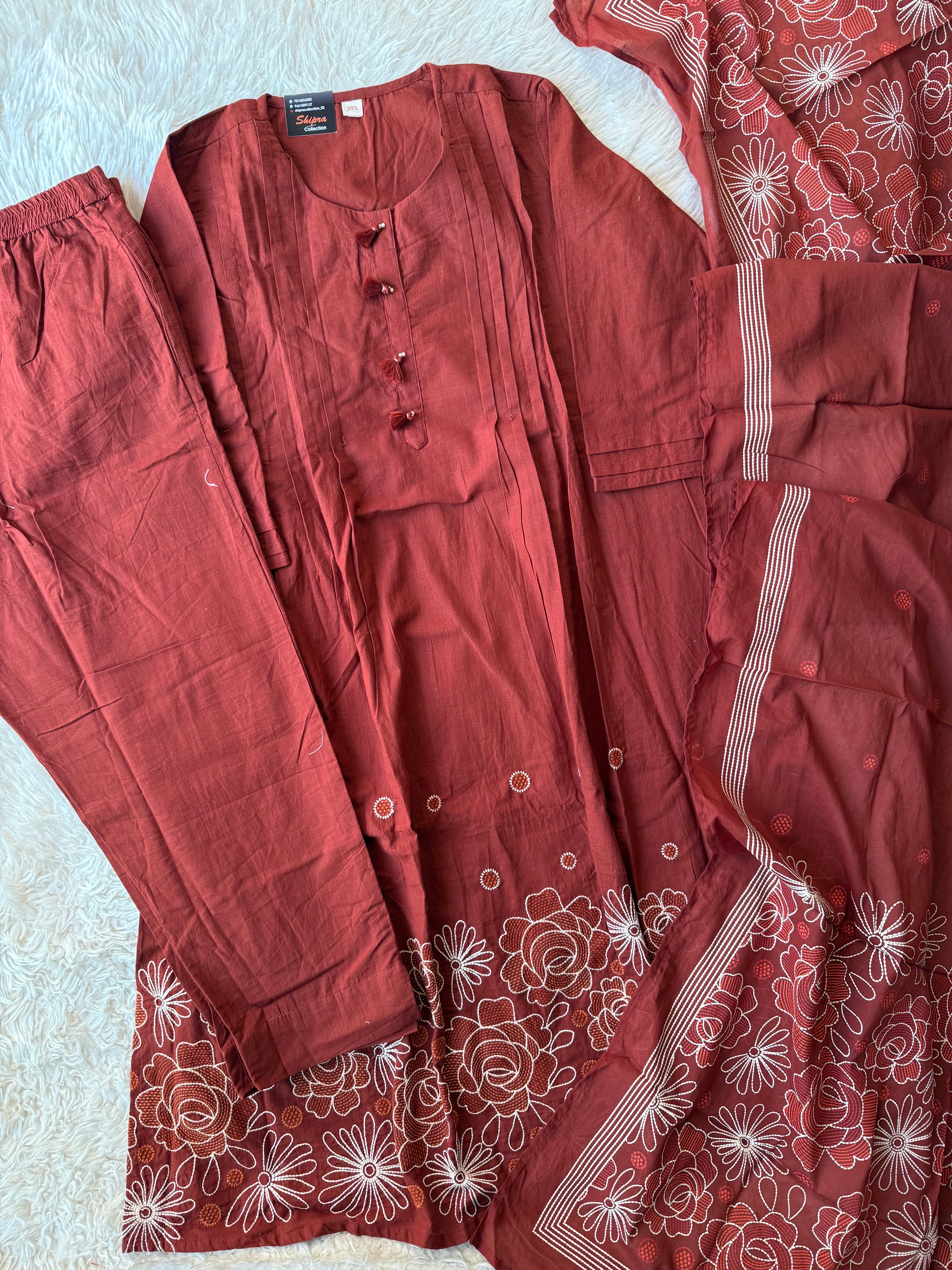 Premium Cotton FLARE Kurti Pant Dupatta Set
