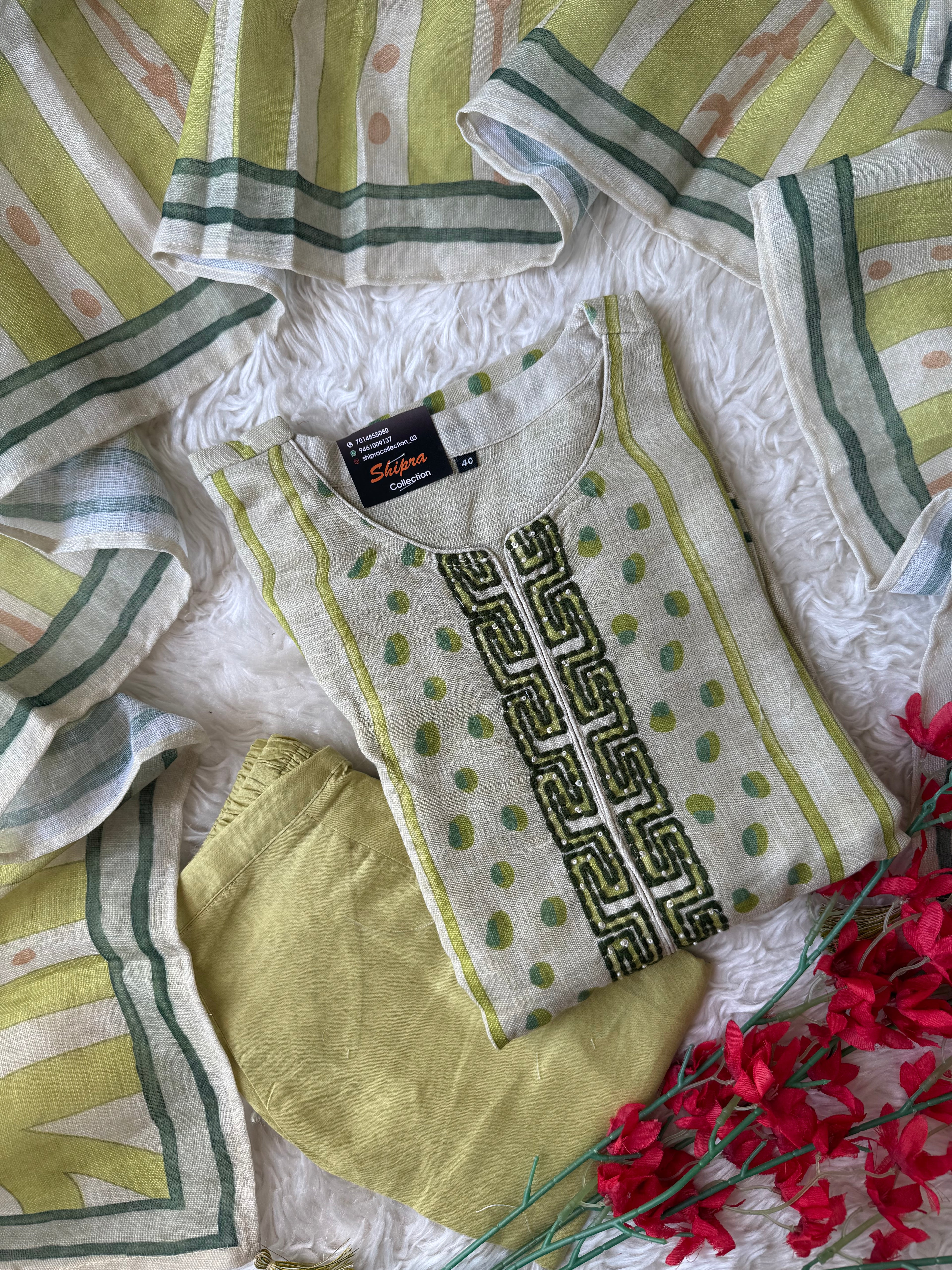 Linen Kurti Pant Dupatta Set