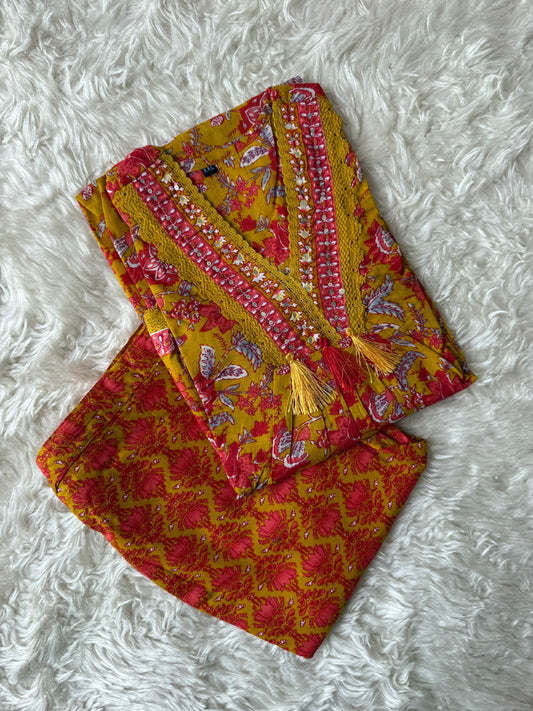 Cotton Flare Kurti Pant Set