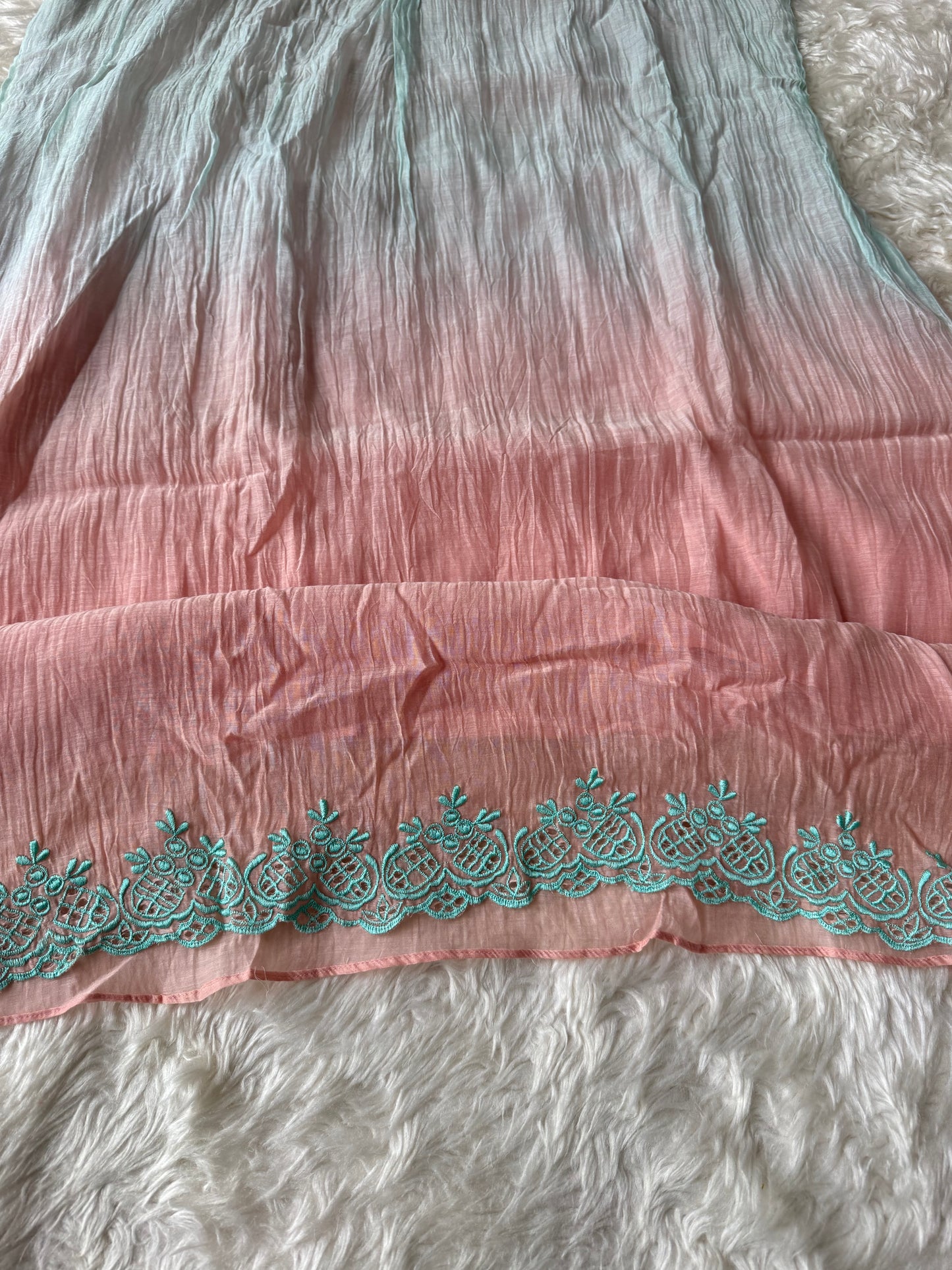 Plus Size Mul Chanderi Ombre Kurti Pant Dupatta Set