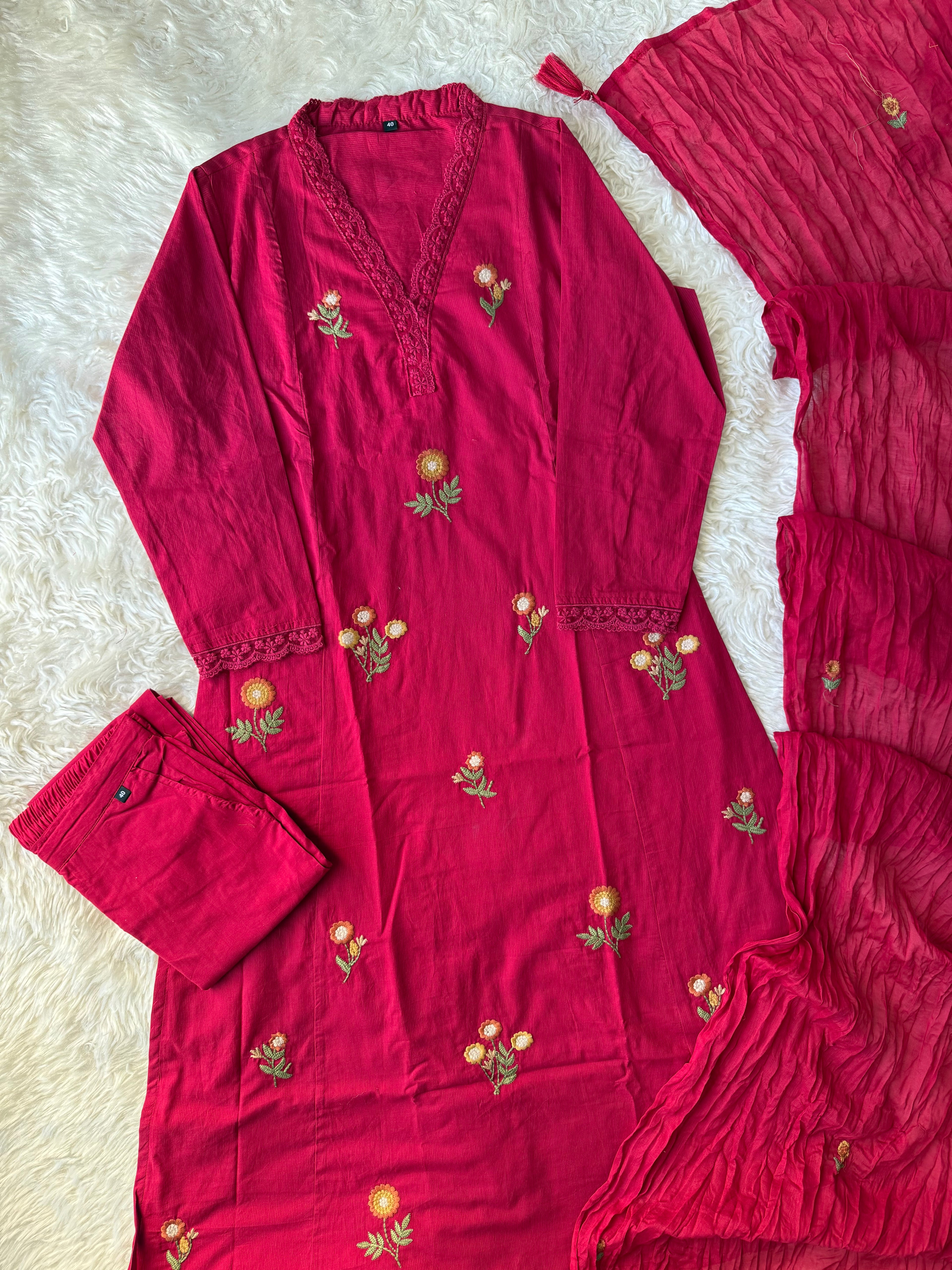 Premium Cotton Kurti Pant Dupatta Set