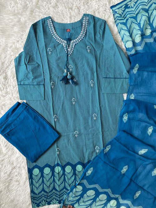 Budget Friendly Kurti Pant Dupatta Set