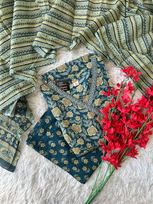 Stock Clearance 🚨
 Premium Cotton Kurti Pant Dupatta Set